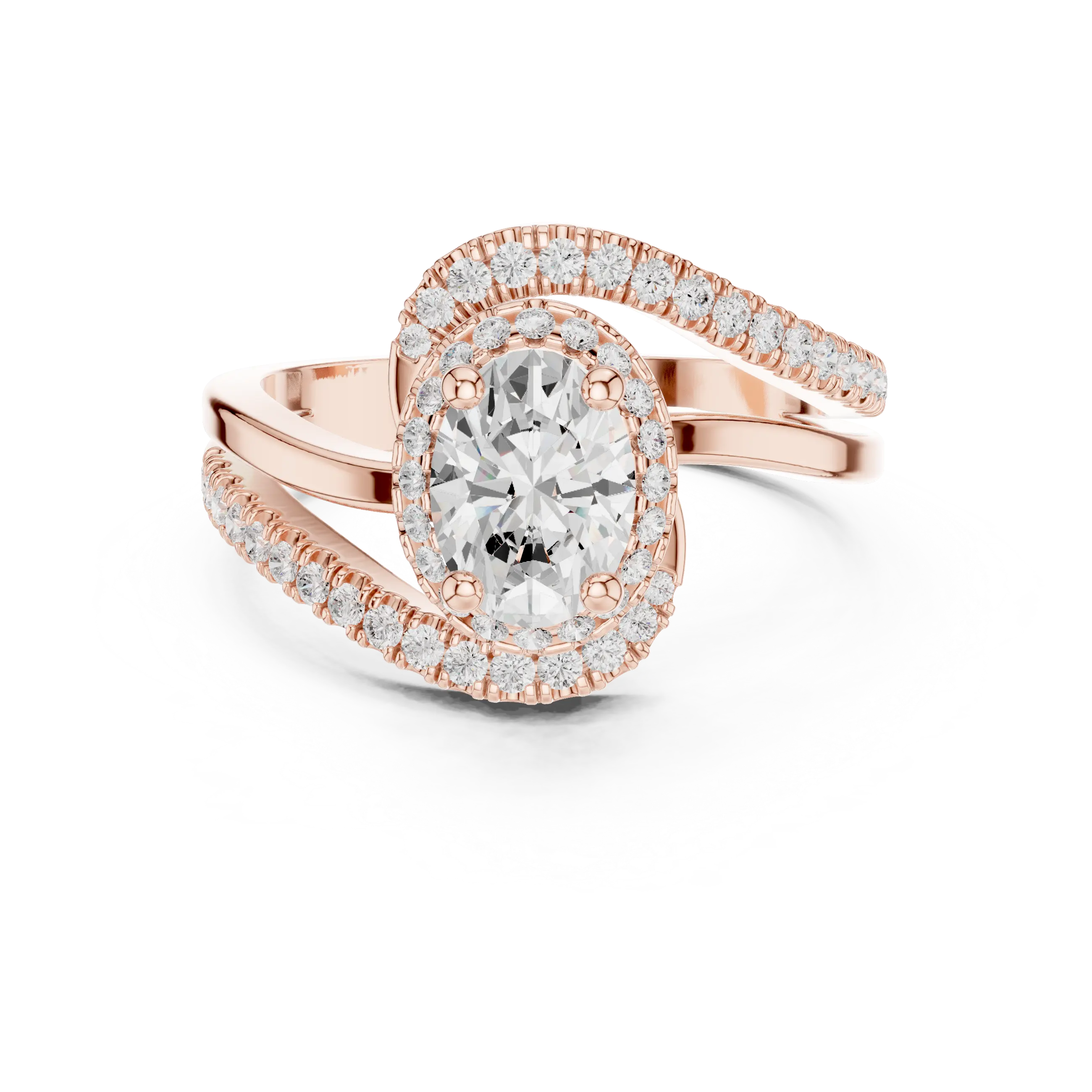 MJR0130 - Oval Cut Halo Ring with Pavé Bypass Frame