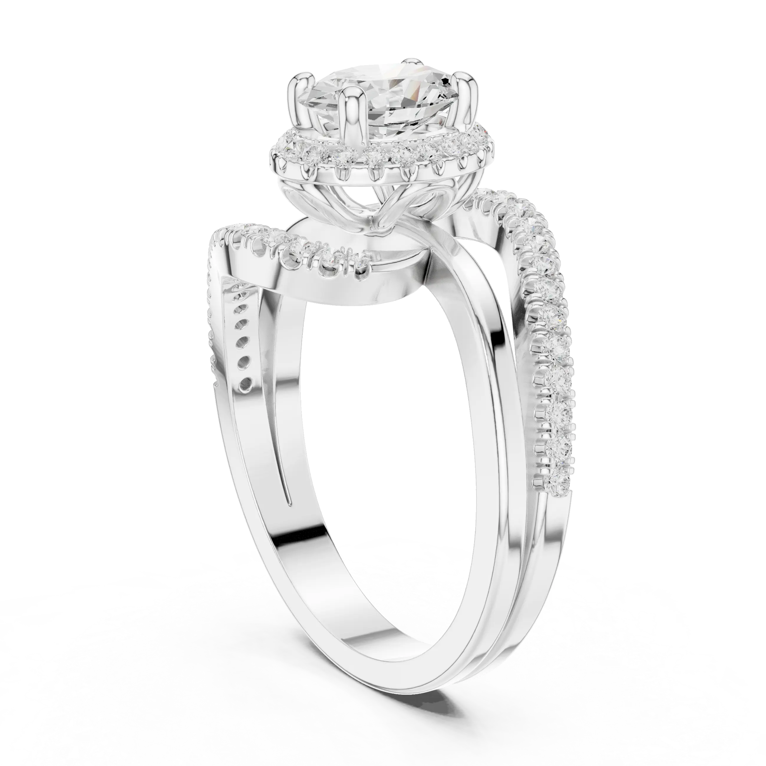 MJR0130 - Oval Cut Halo Ring with Pavé Bypass Frame