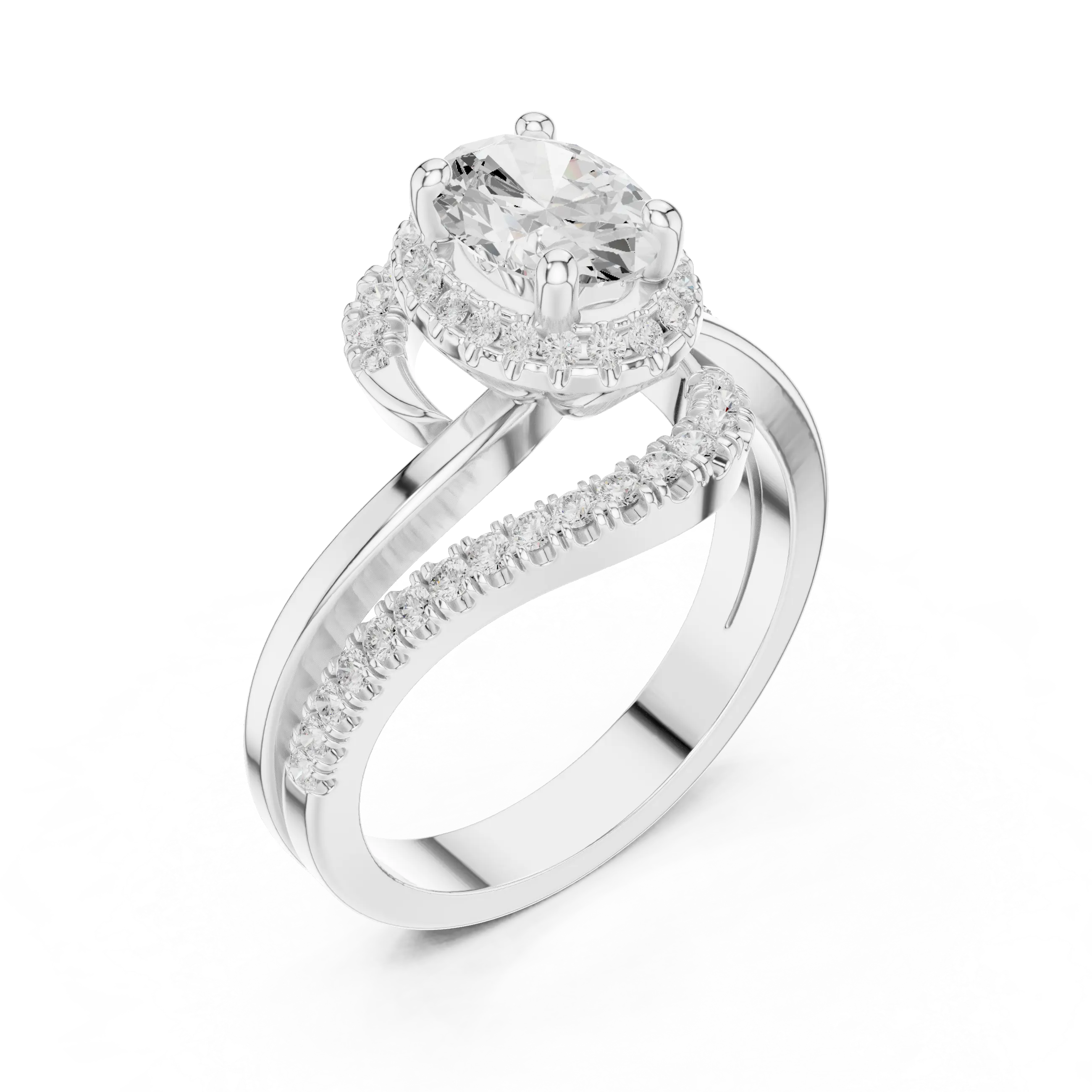 MJR0130 - Oval Cut Halo Ring with Pavé Bypass Frame