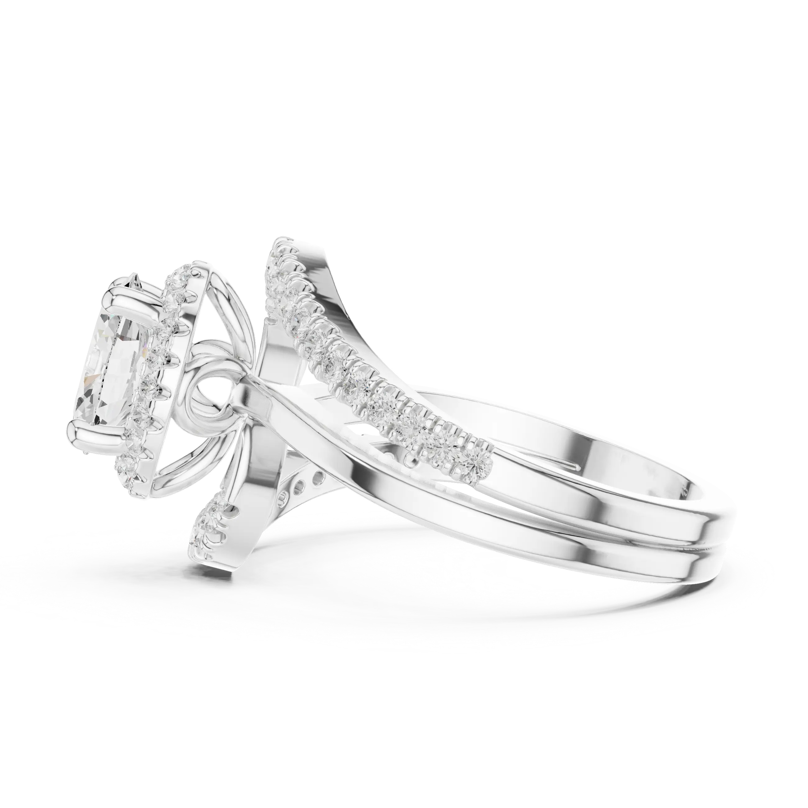 MJR0130 - Oval Cut Halo Ring with Pavé Bypass Frame