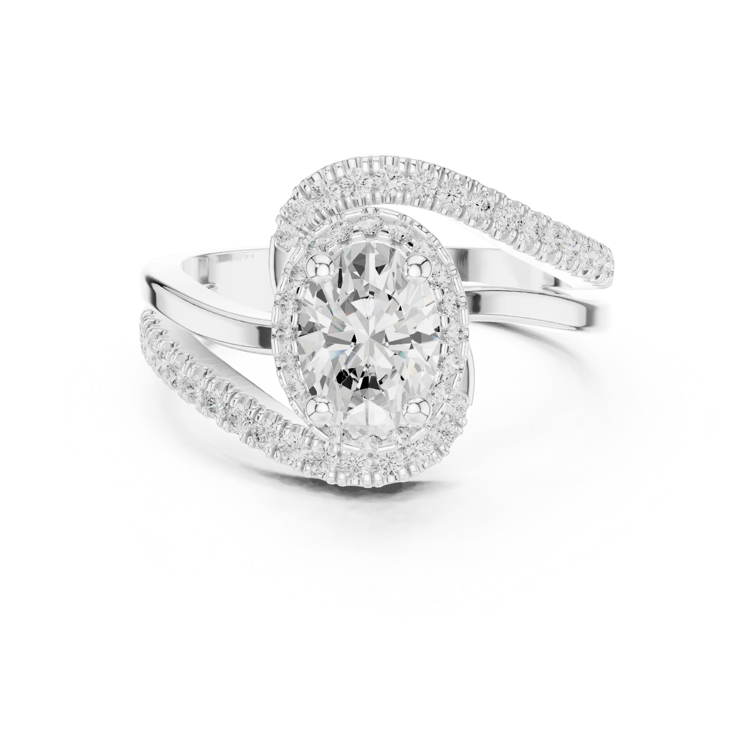 MJR0130 - Oval Cut Halo Ring with Pavé Bypass Frame