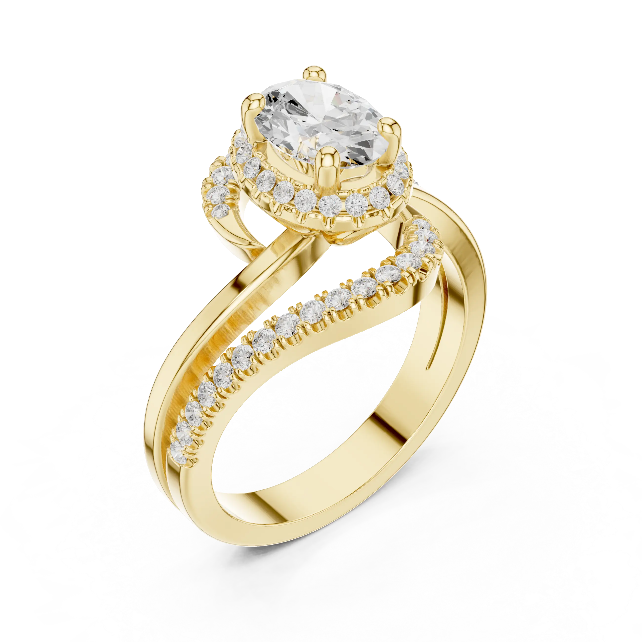 MJR0130 - Oval Cut Halo Ring with Pavé Bypass Frame