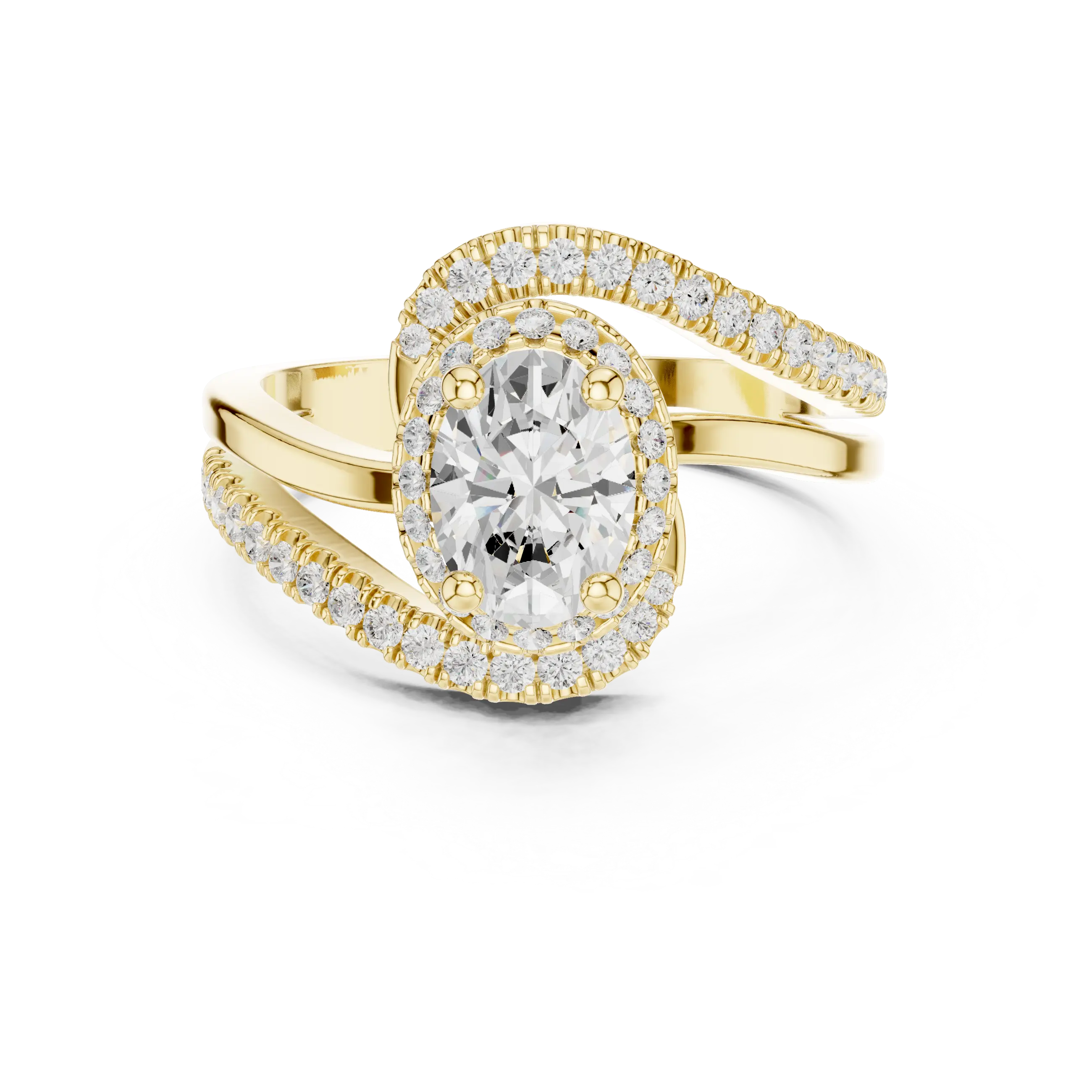 MJR0130 - Oval Cut Halo Ring with Pavé Bypass Frame