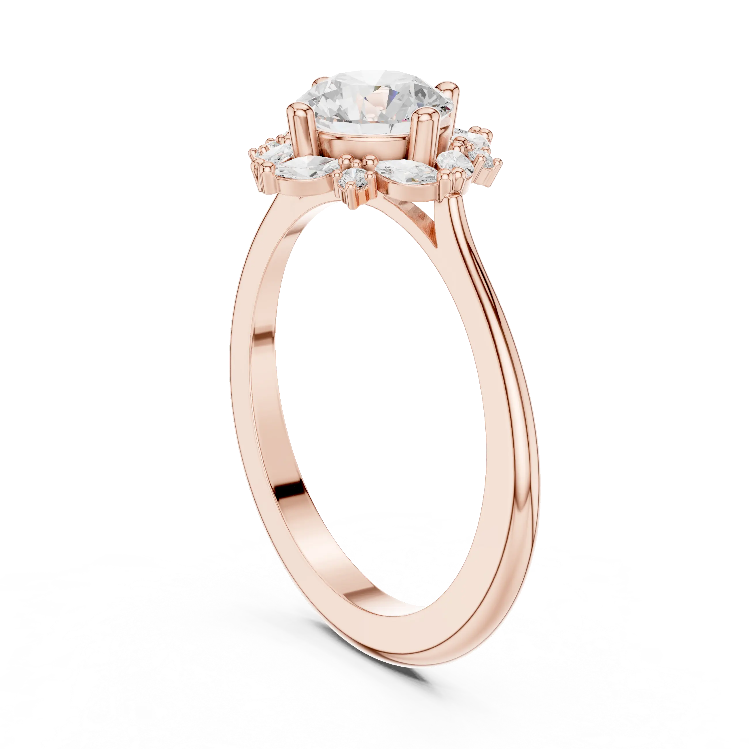 MJR0131 - Round Cut Floral Starburst Ring with Marquise Side Accents