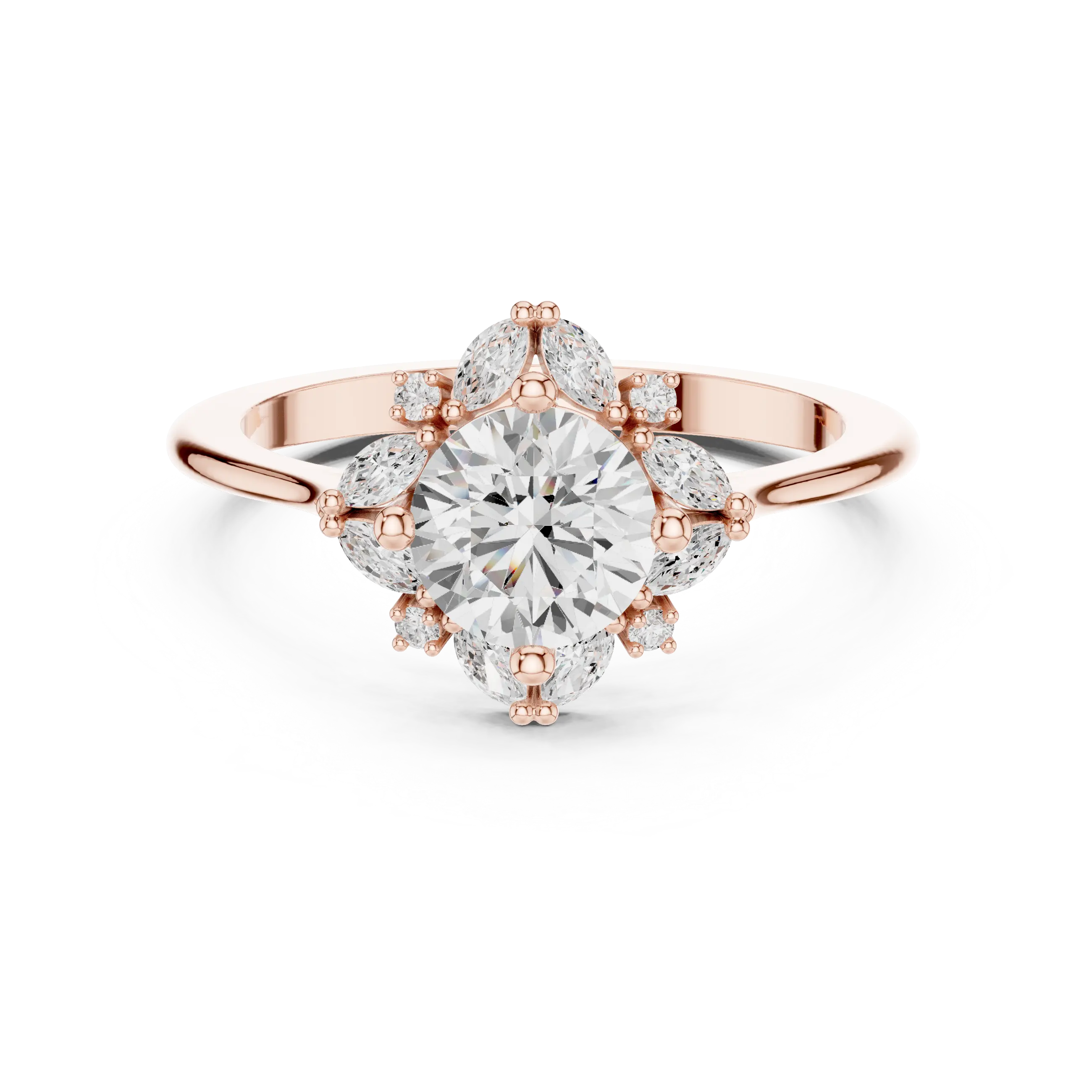 MJR0131 - Round Cut Floral Starburst Ring with Marquise Side Accents