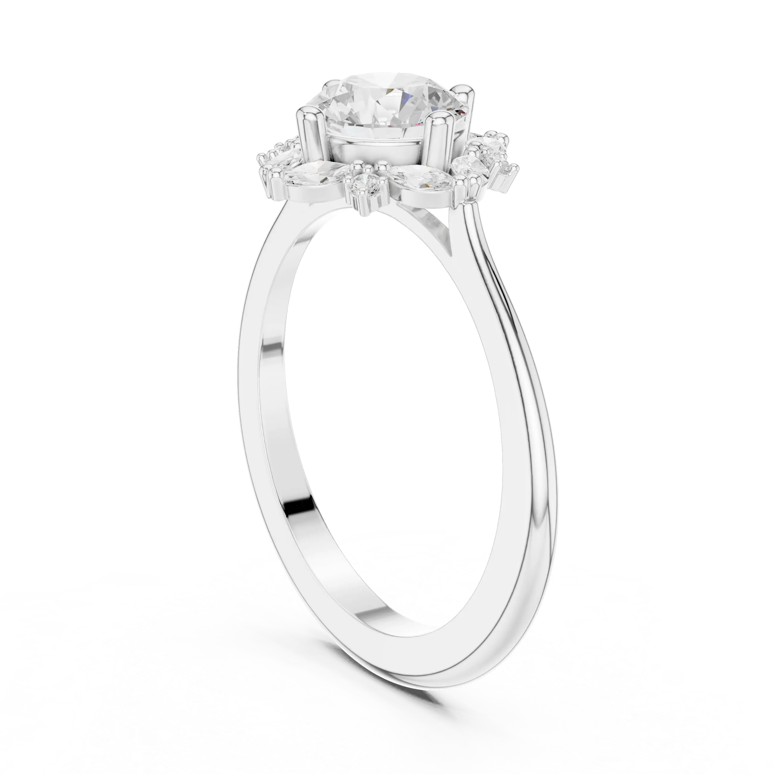 MJR0131 - Round Cut Floral Starburst Ring with Marquise Side Accents