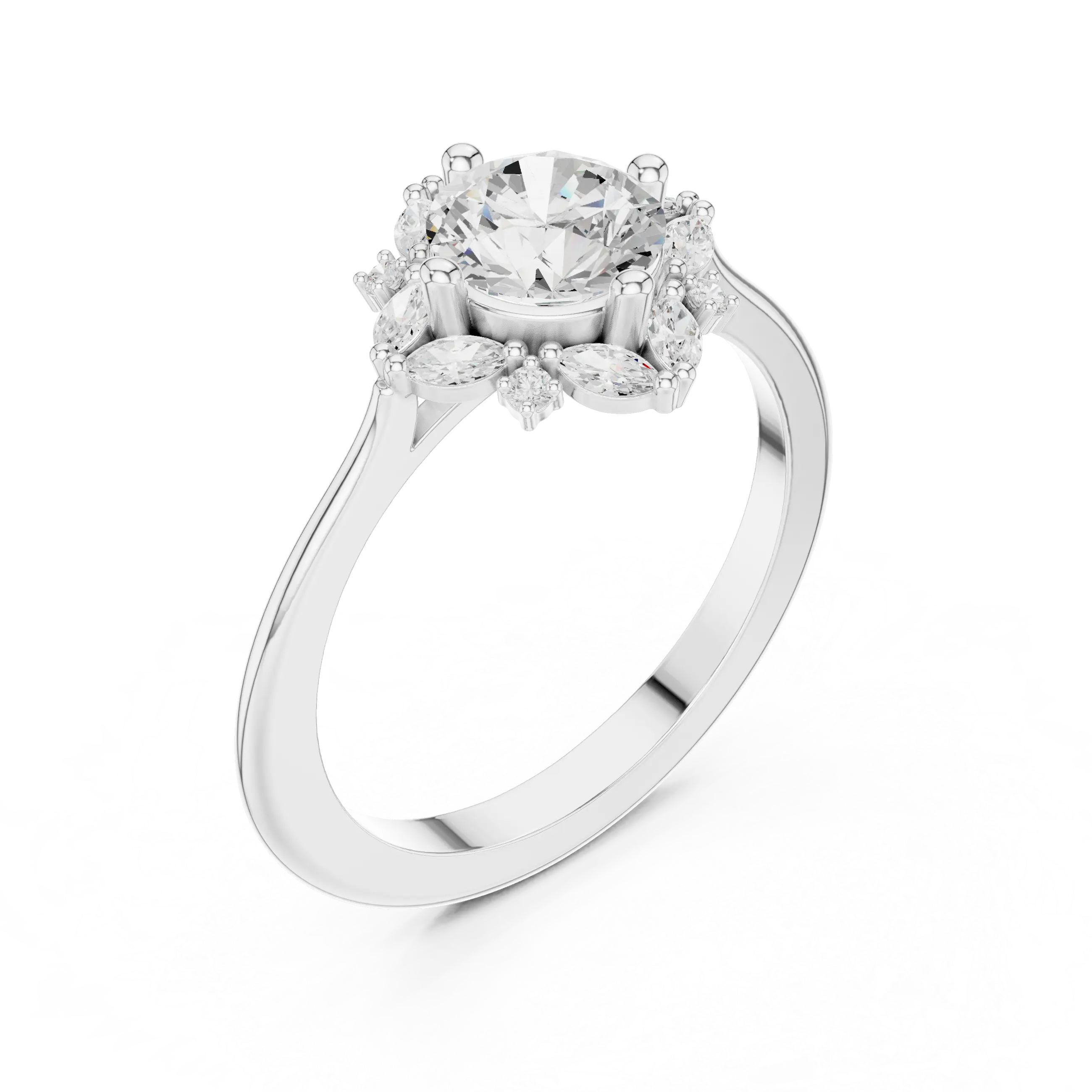 MJR0131 - Round Cut Floral Starburst Ring with Marquise Side Accents