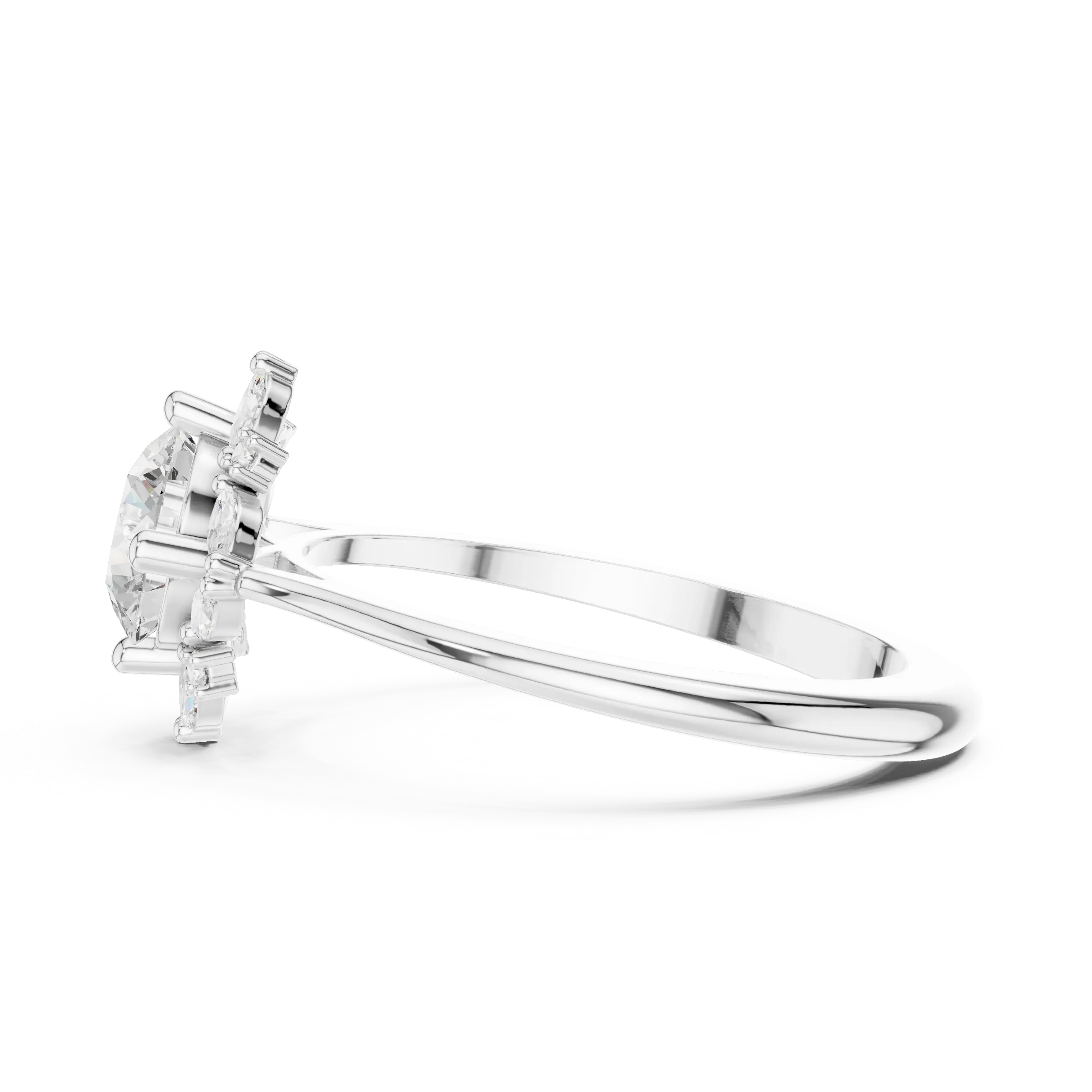 MJR0131 - Round Cut Floral Starburst Ring with Marquise Side Accents