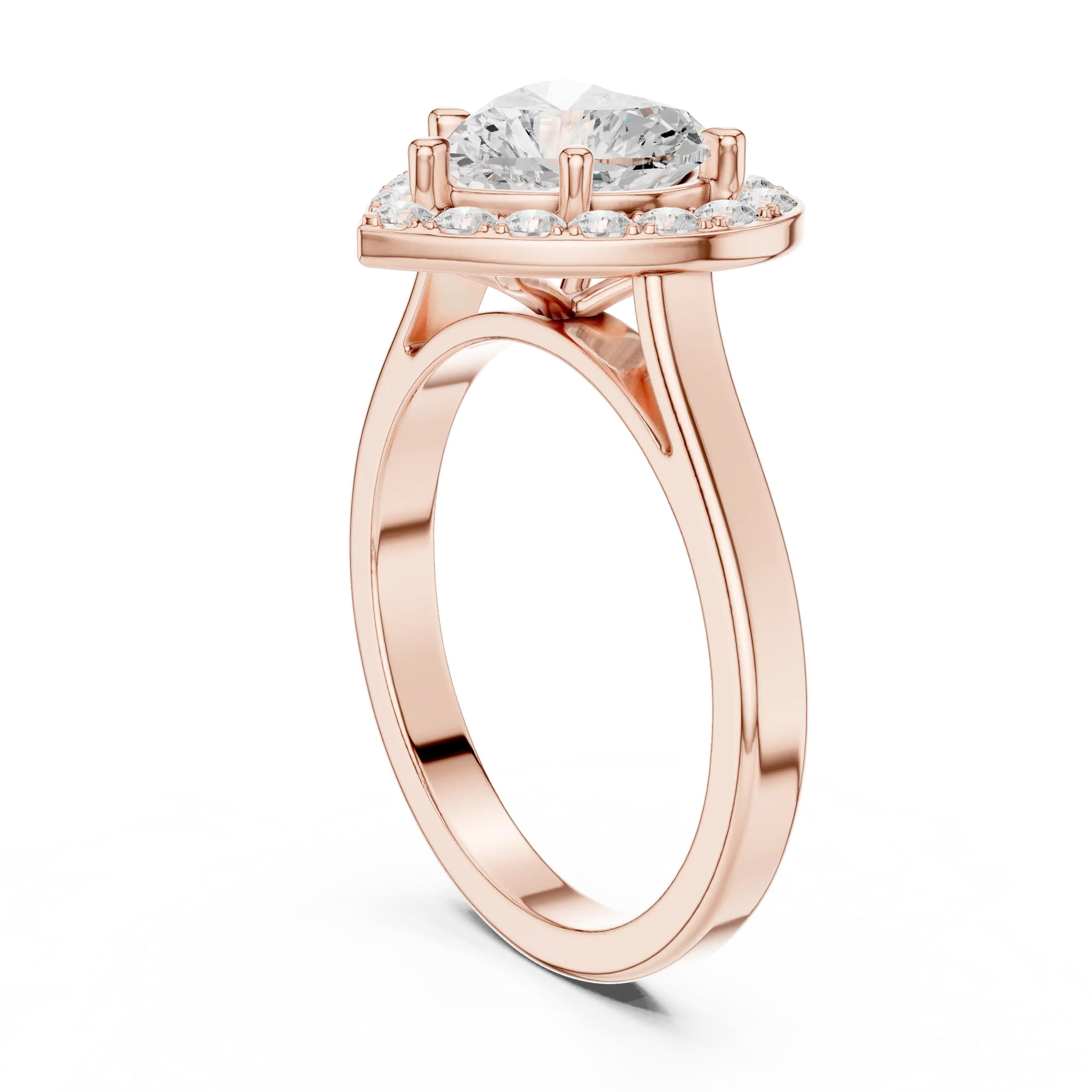 MJR0132 -Heart Cut Halo Engagement Ring on Smooth Metal Band