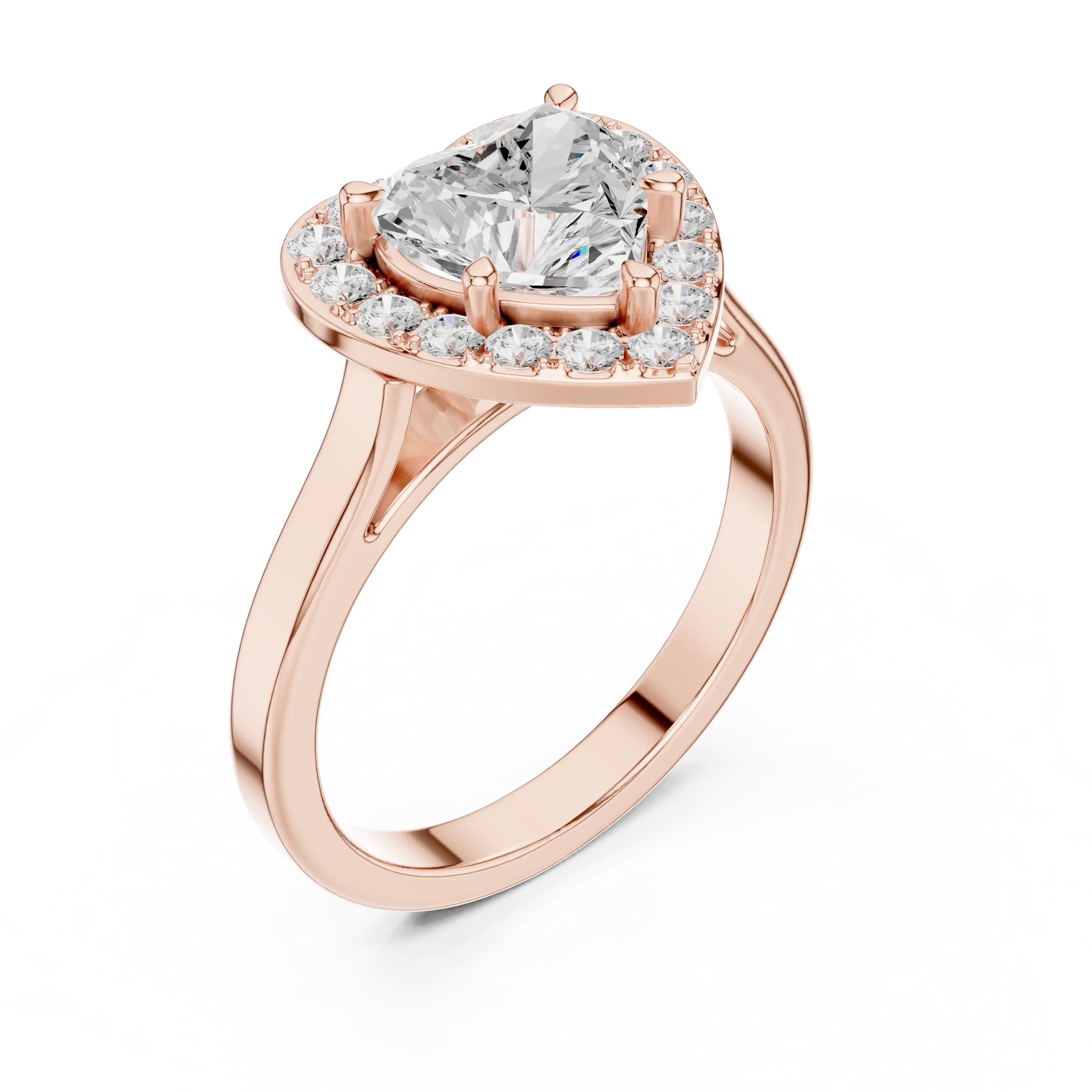 MJR0132 -Heart Cut Halo Engagement Ring on Smooth Metal Band
