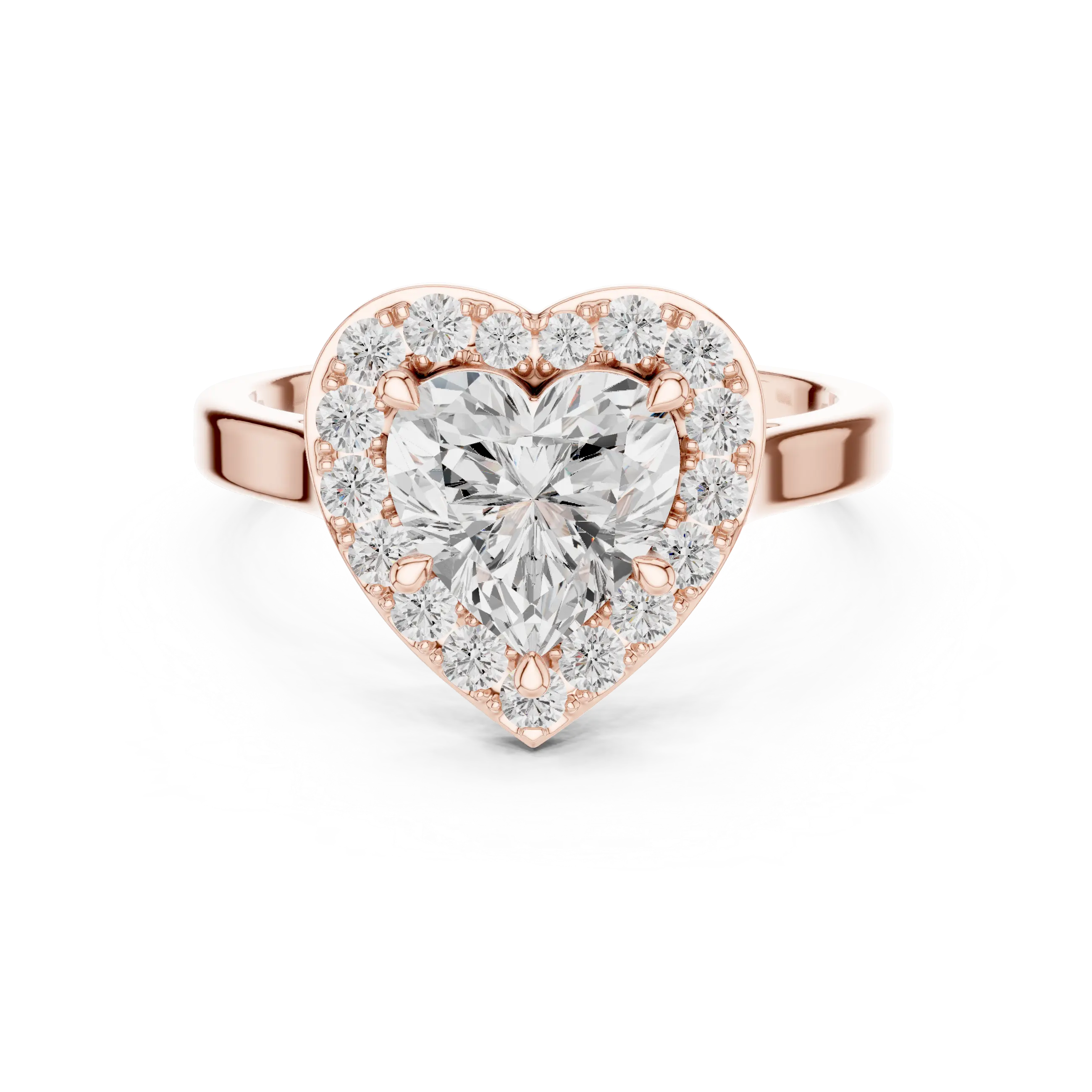 MJR0132 -Heart Cut Halo Engagement Ring on Smooth Metal Band