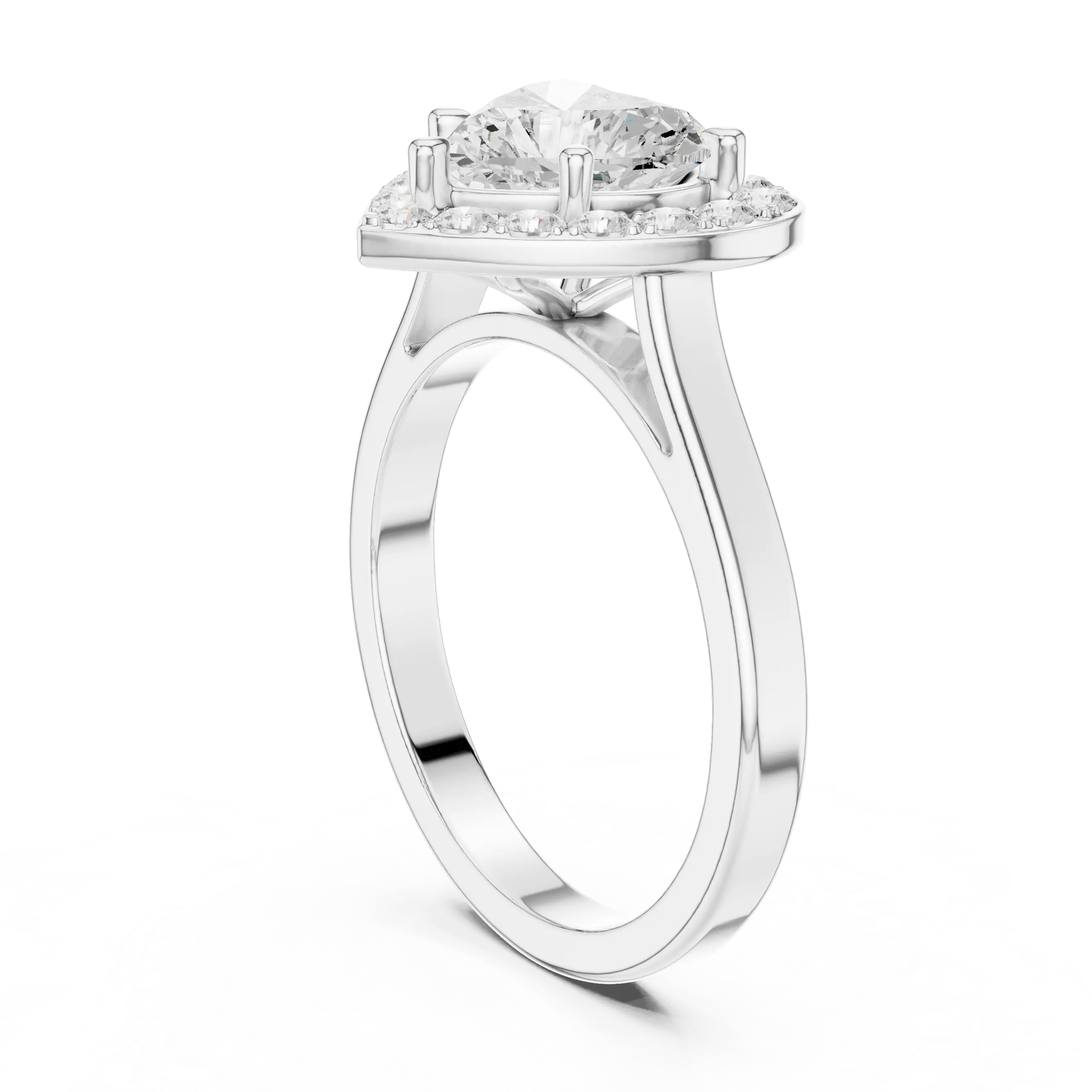 MJR0132 -Heart Cut Halo Engagement Ring on Smooth Metal Band