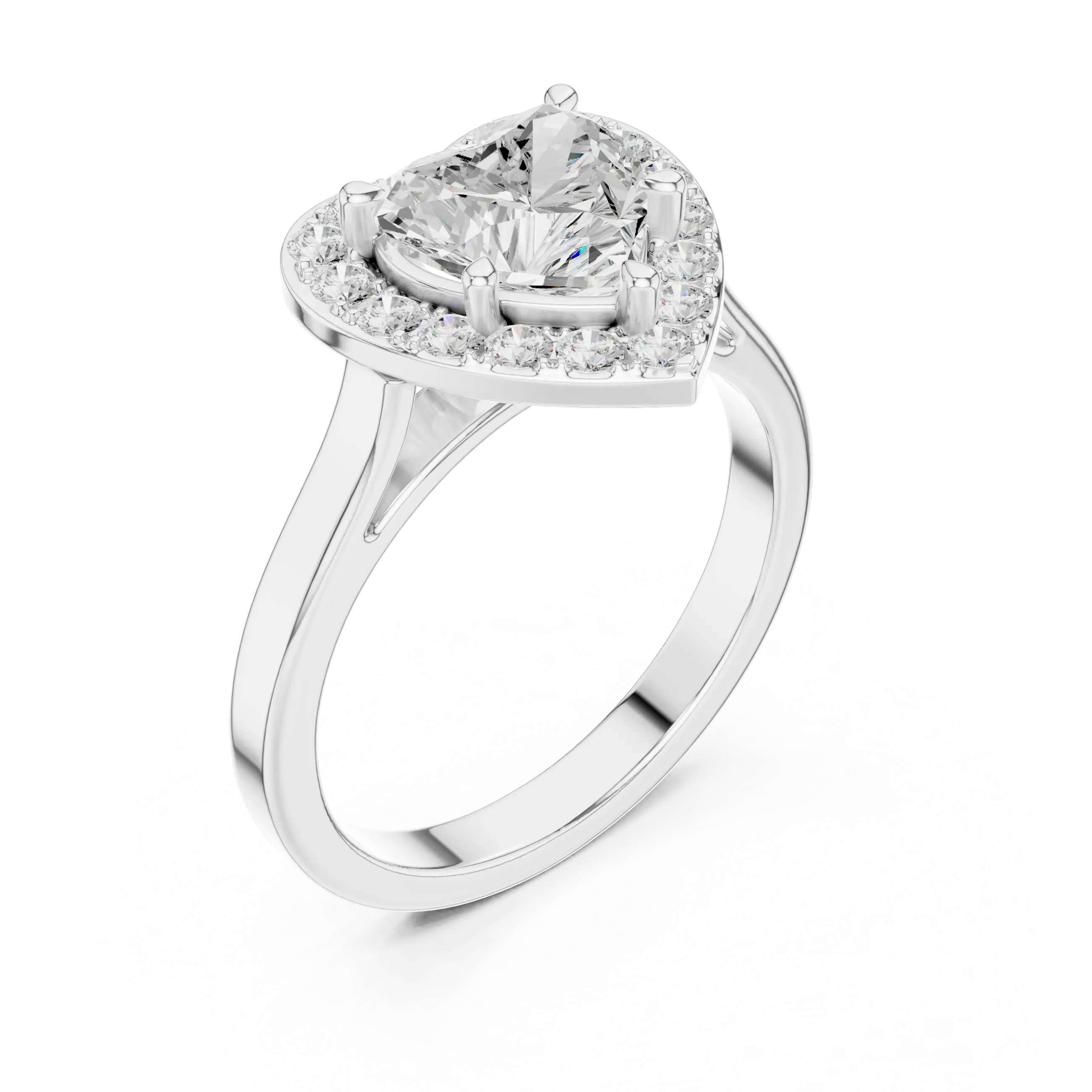 MJR0132 -Heart Cut Halo Engagement Ring on Smooth Metal Band