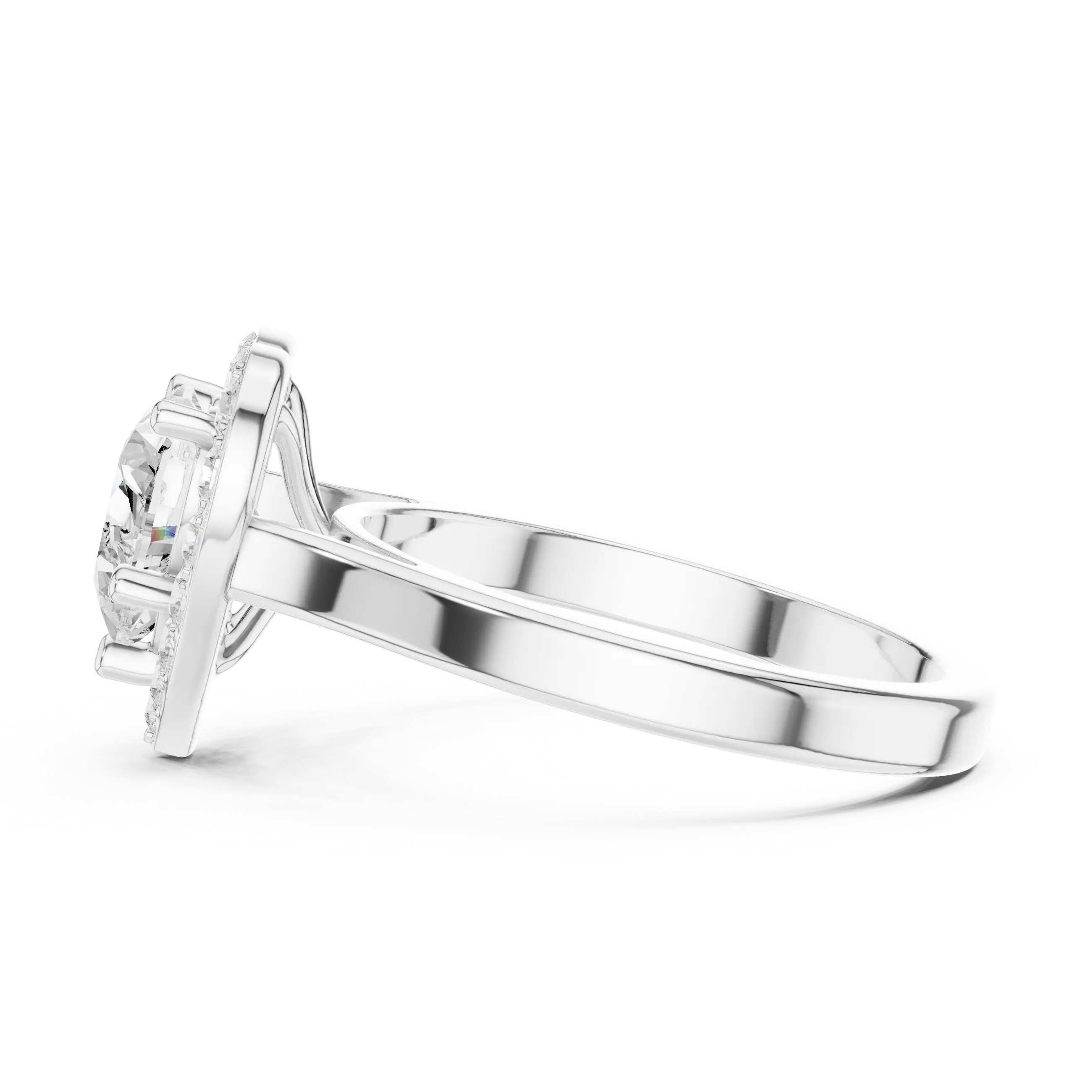 MJR0132 -Heart Cut Halo Engagement Ring on Smooth Metal Band