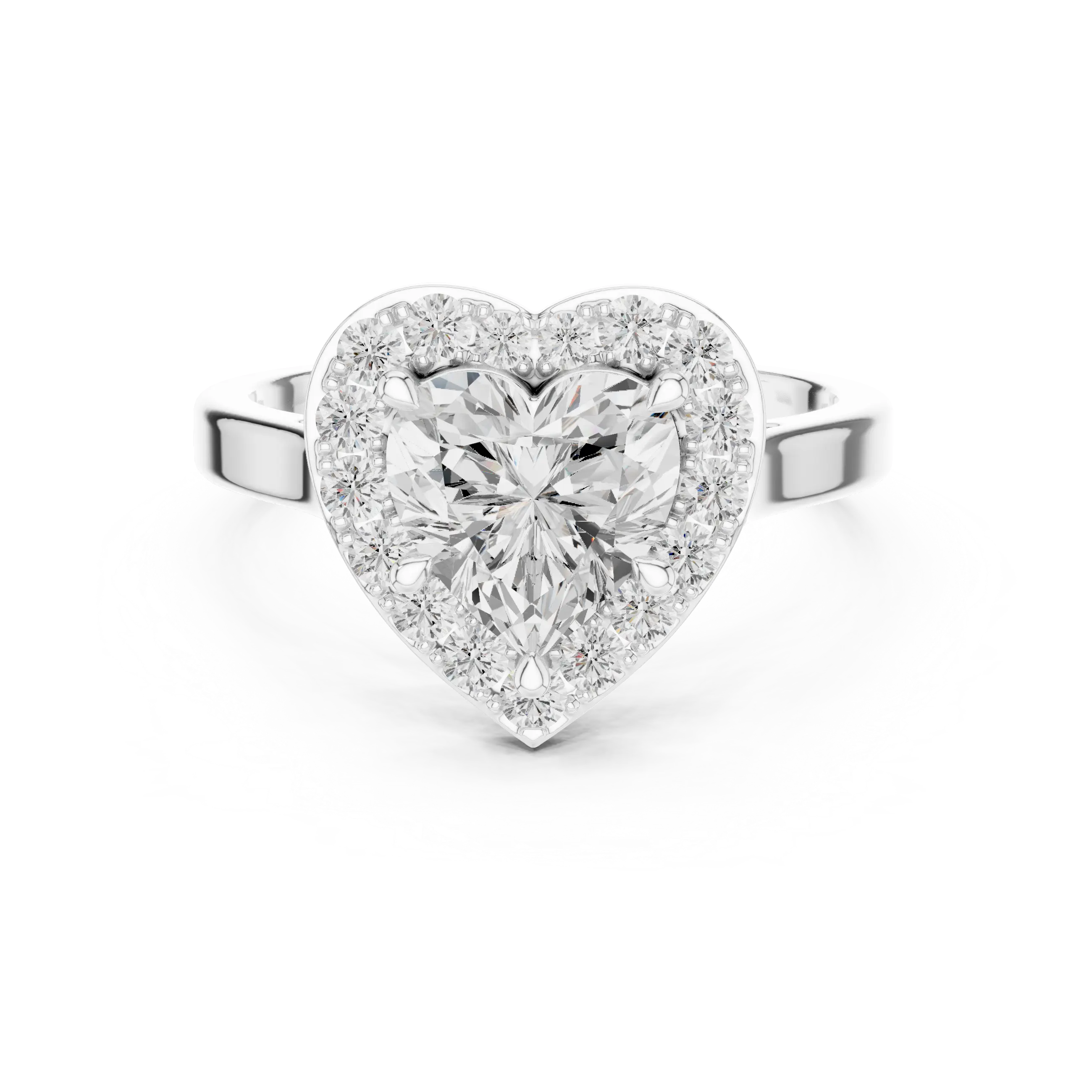 MJR0132 -Heart Cut Halo Engagement Ring on Smooth Metal Band