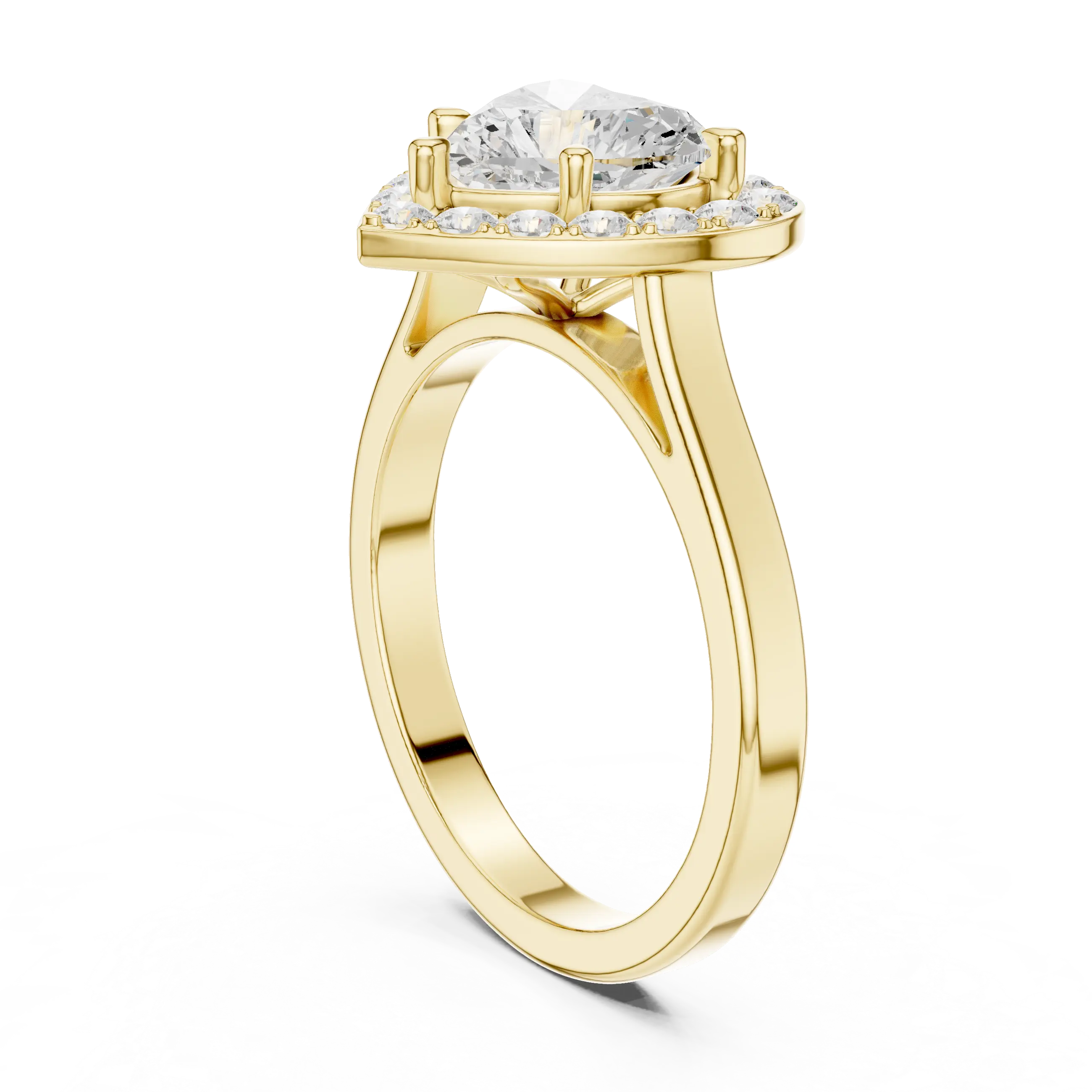 MJR0132 -Heart Cut Halo Engagement Ring on Smooth Metal Band