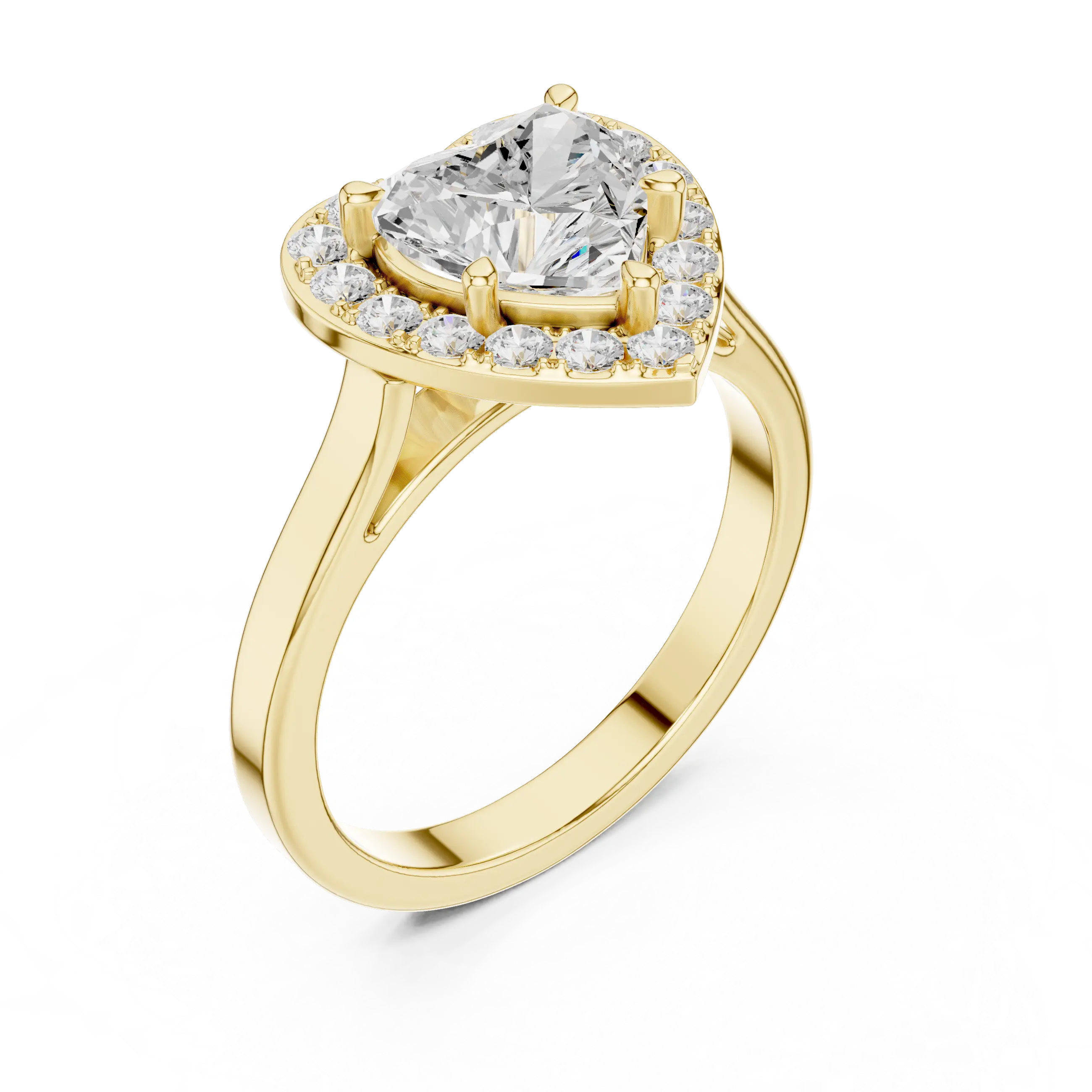 MJR0132 -Heart Cut Halo Engagement Ring on Smooth Metal Band