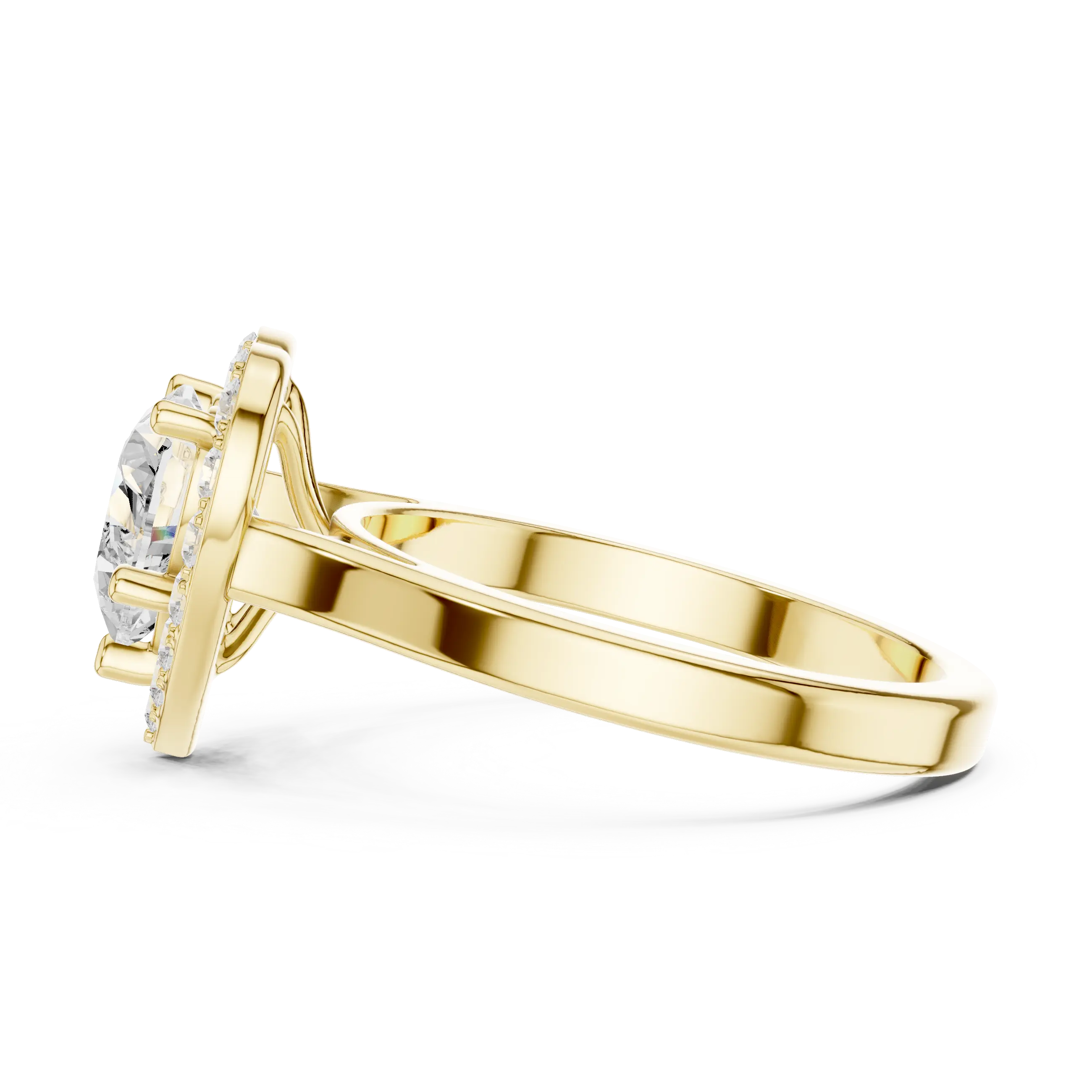 MJR0132 -Heart Cut Halo Engagement Ring on Smooth Metal Band