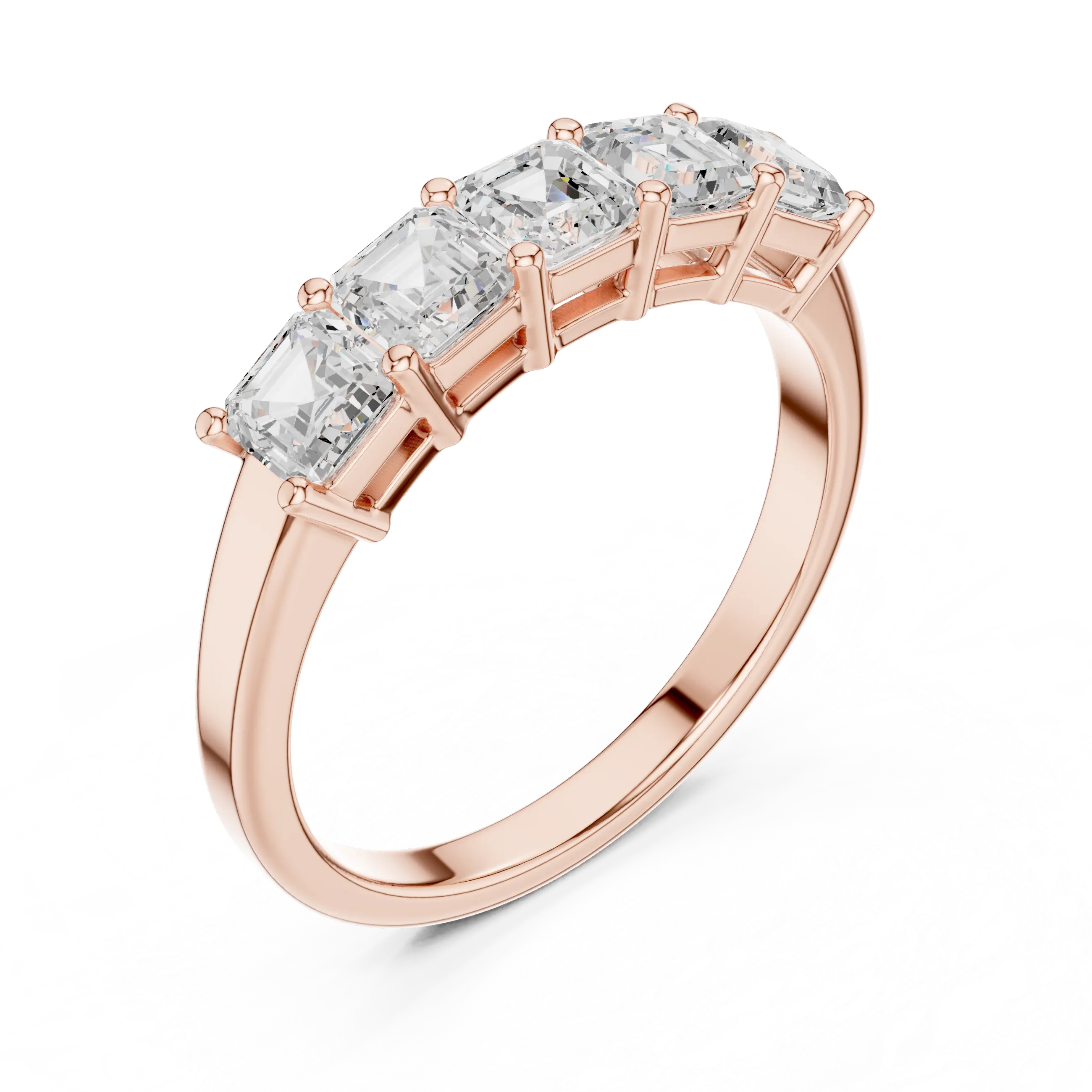 MJET046 - Five Stone Asscher Cut Prong Set Wedding Band