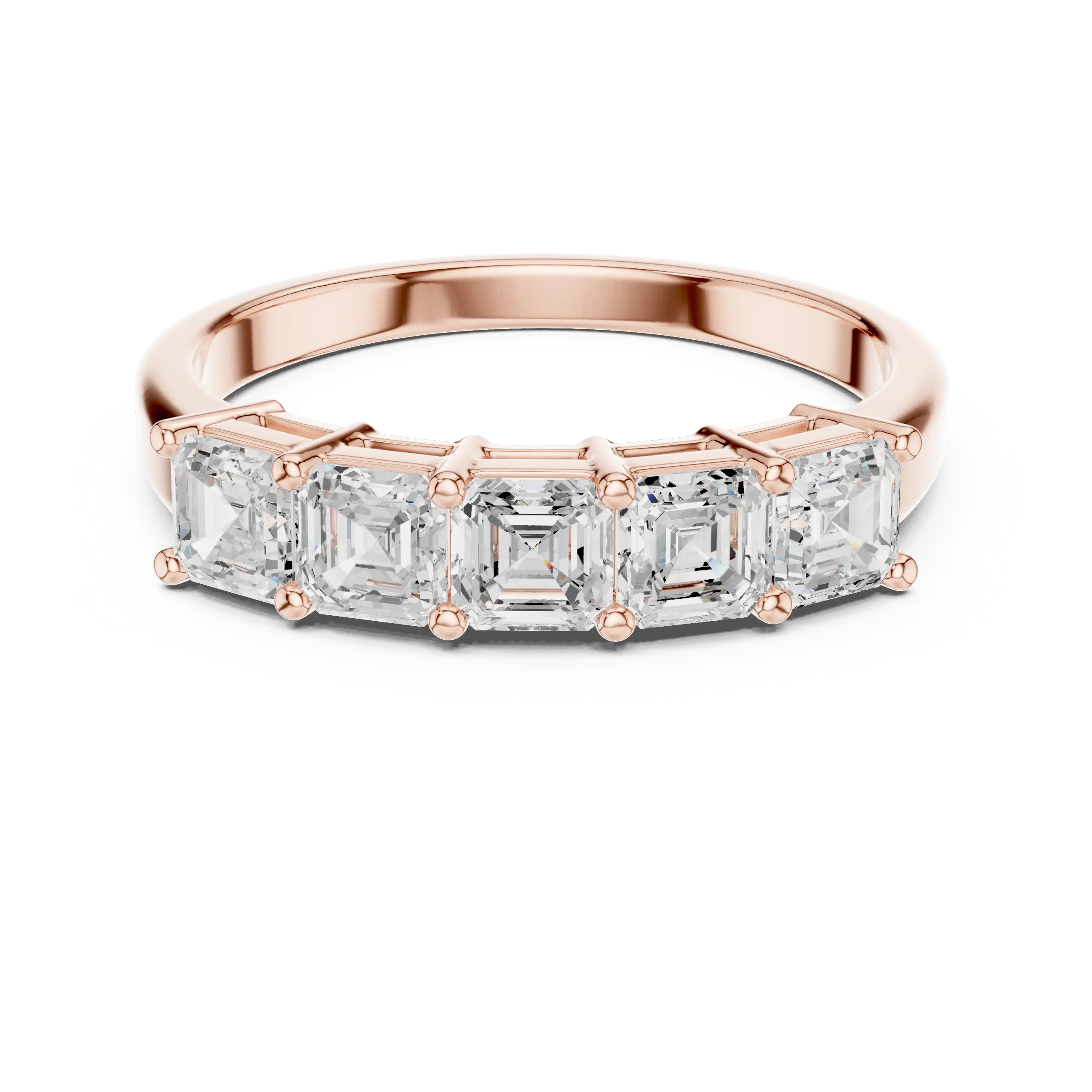 MJET046 - Five Stone Asscher Cut Prong Set Wedding Band
