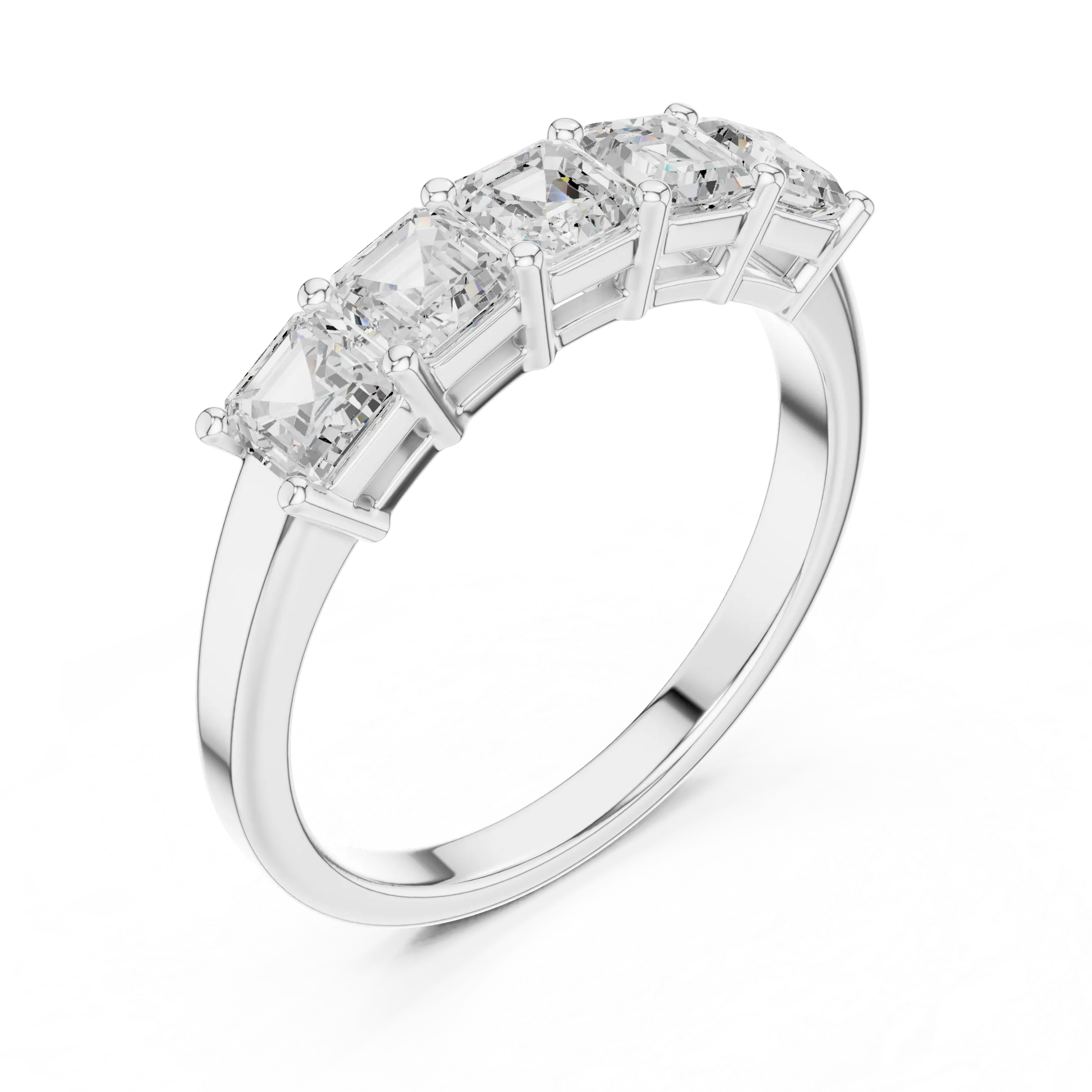 MJET046 - Five Stone Asscher Cut Prong Set Wedding Band