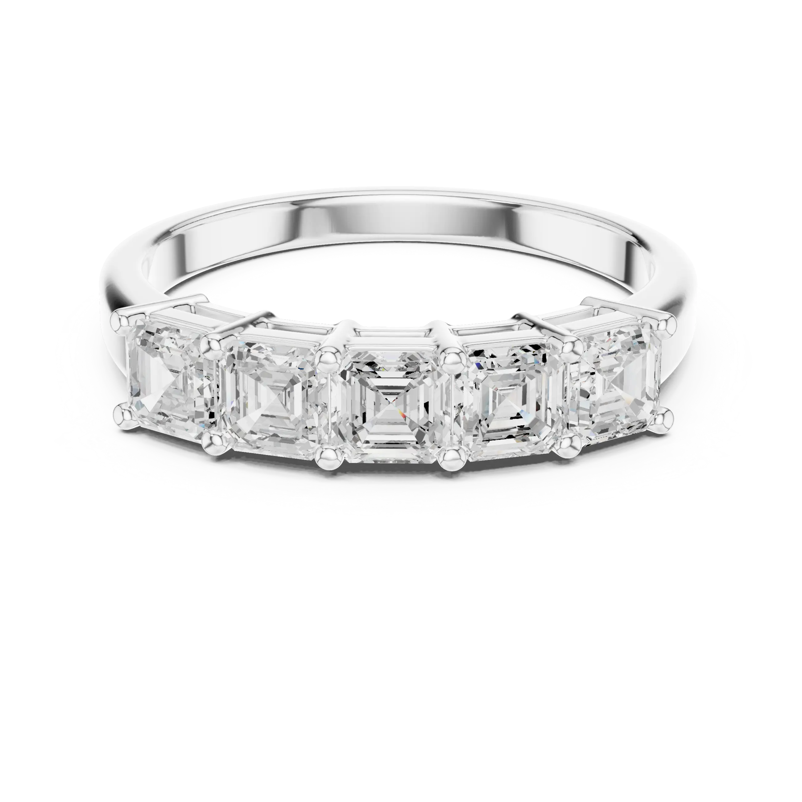 MJET046 - Five Stone Asscher Cut Prong Set Wedding Band