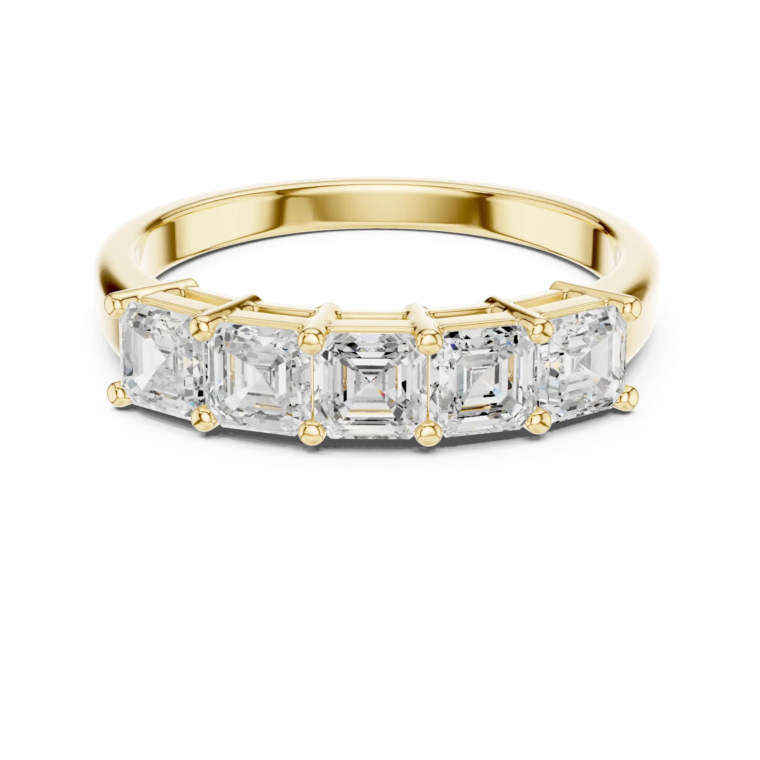 MJET046 - Five Stone Asscher Cut Prong Set Wedding Band
