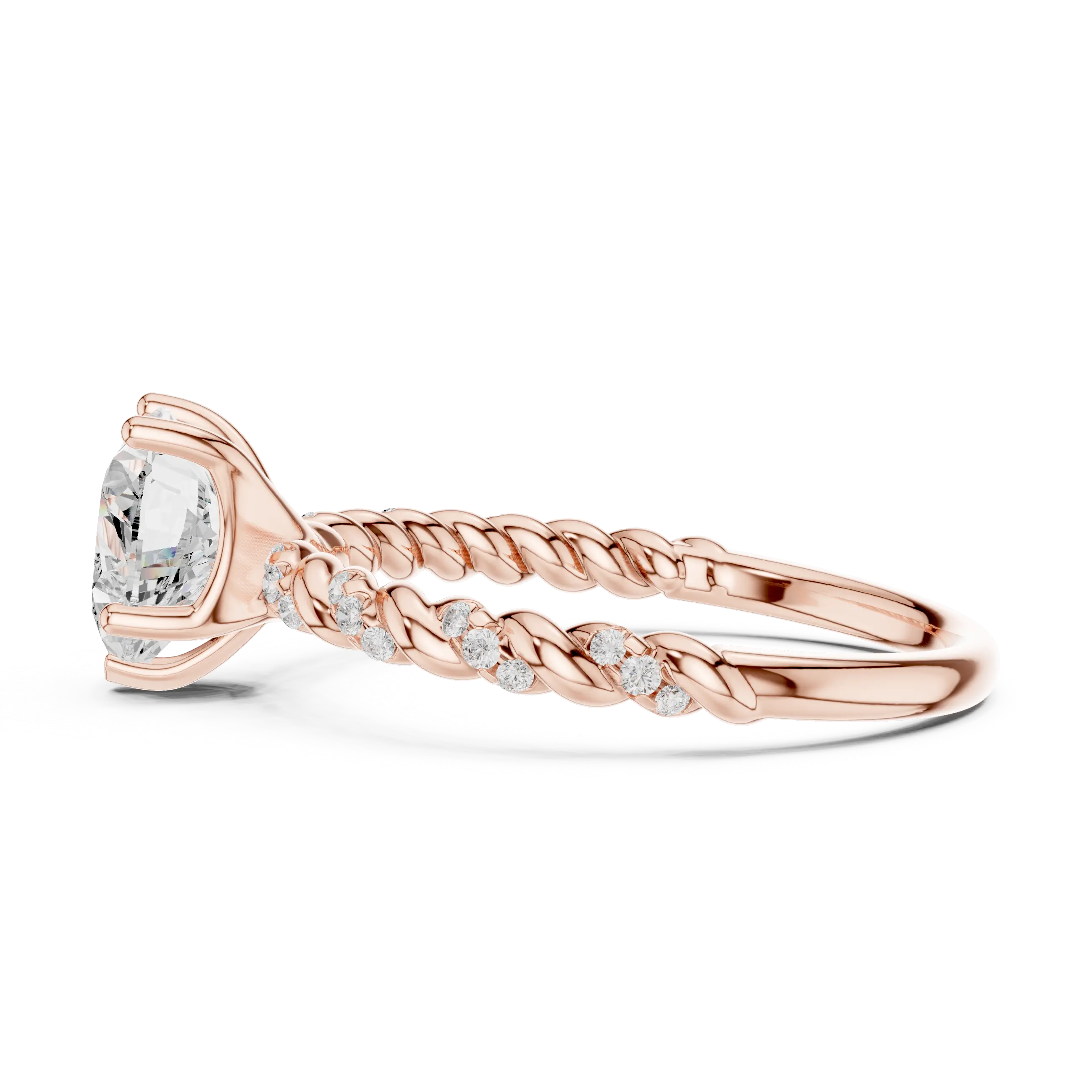 MJR0135 - Heart Cut Solitaire Ring with Twisted Rope Pavé Band