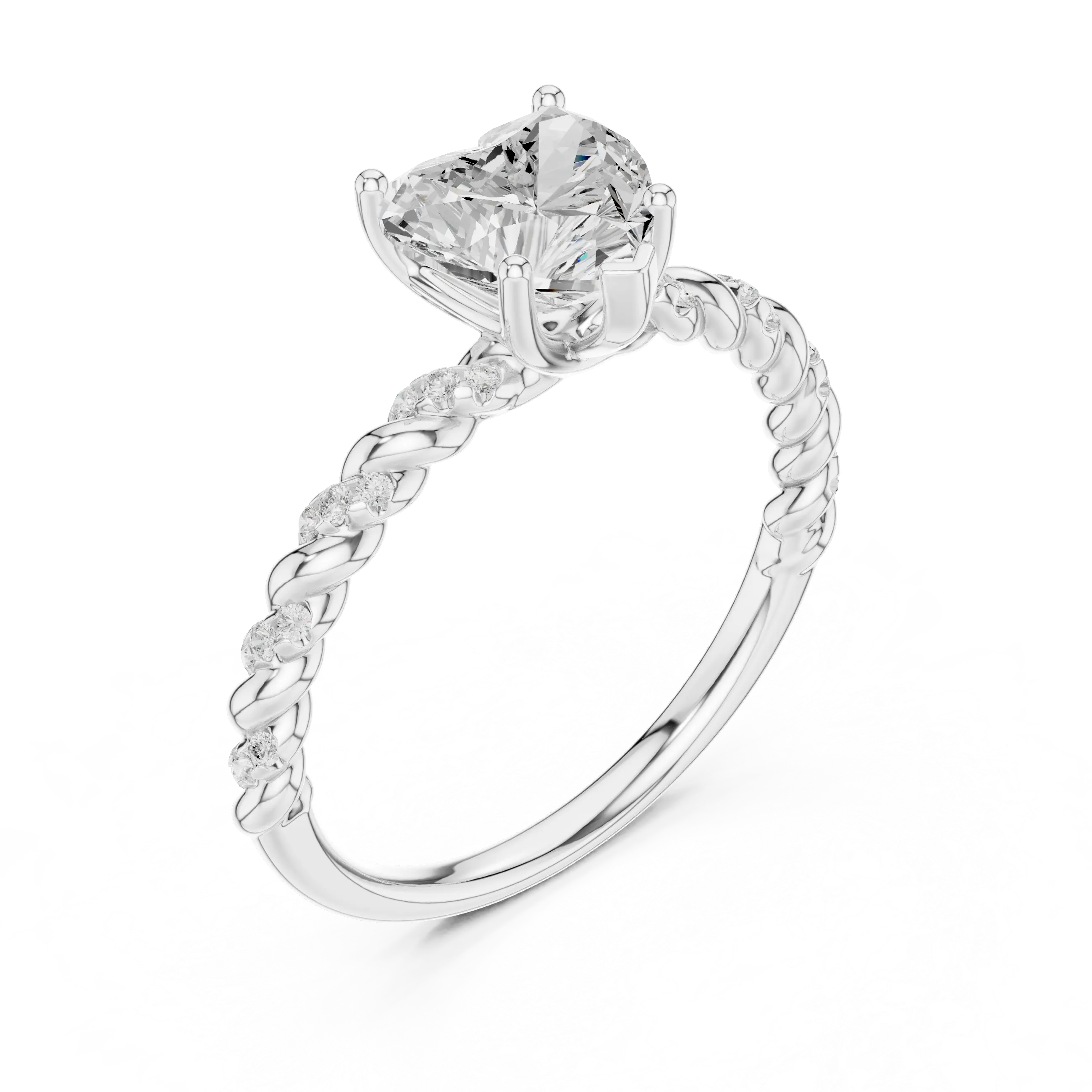 MJR0135 - Heart Cut Solitaire Ring with Twisted Rope Pavé Band