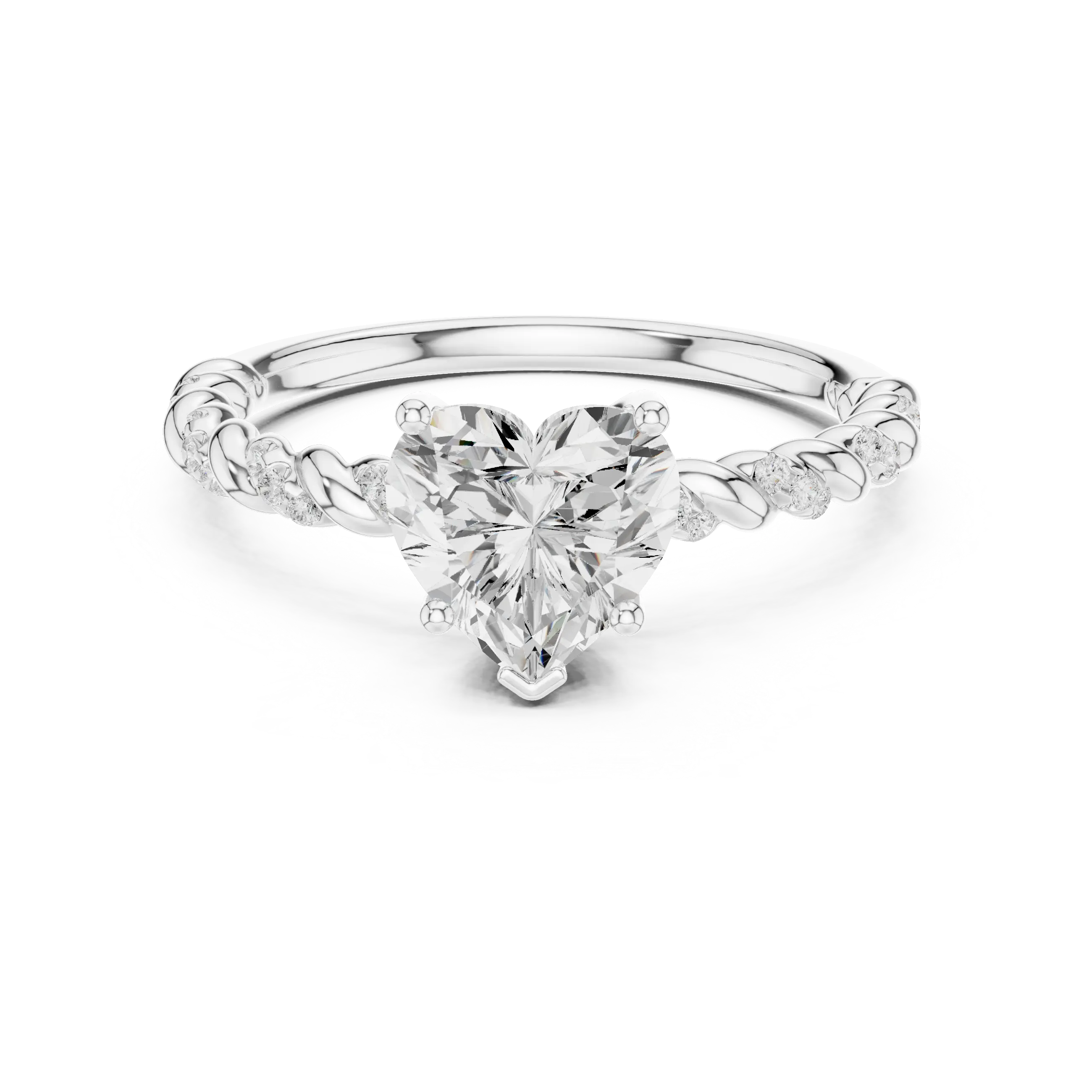 MJR0135 - Heart Cut Solitaire Ring with Twisted Rope Pavé Band
