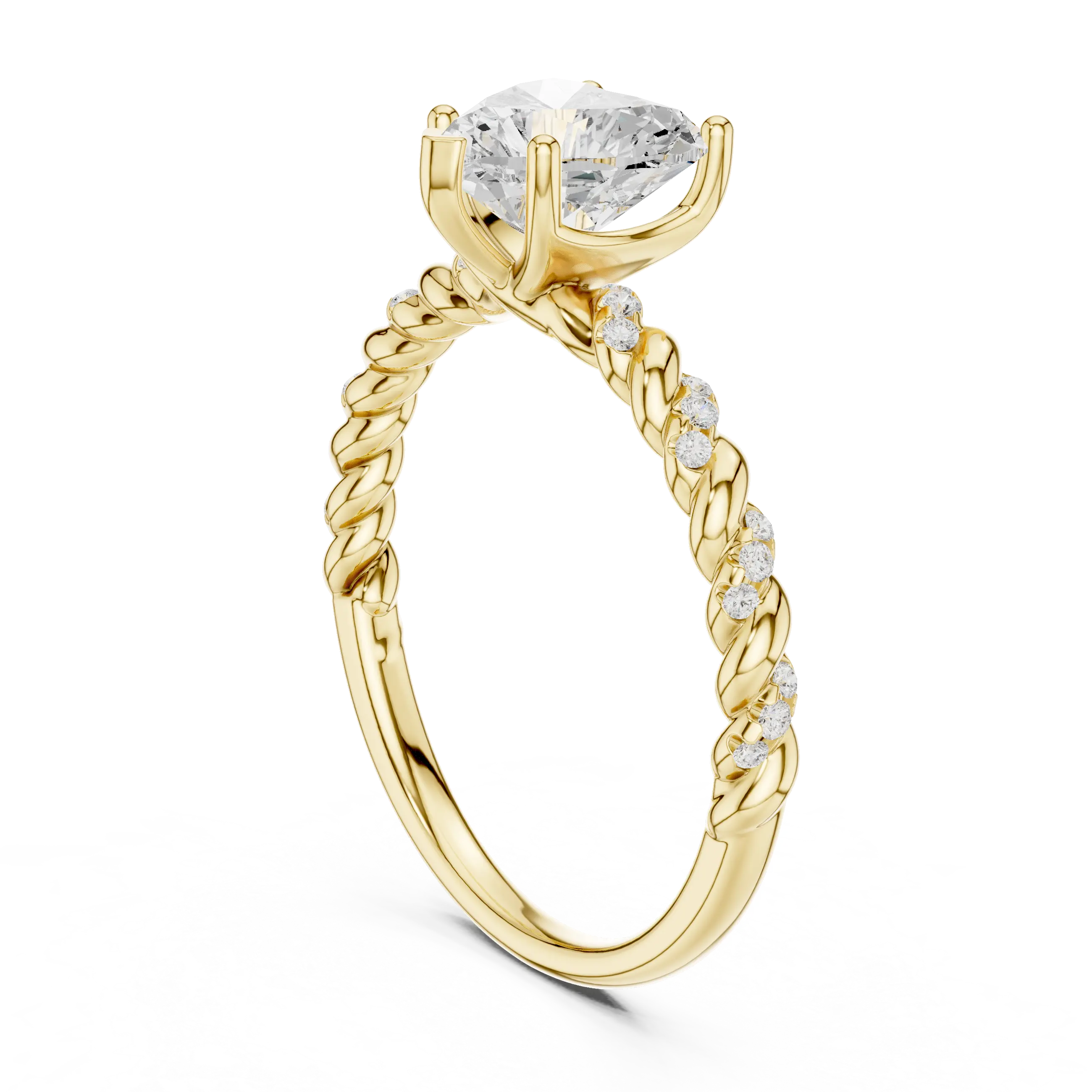 MJR0135 - Heart Cut Solitaire Ring with Twisted Rope Pavé Band