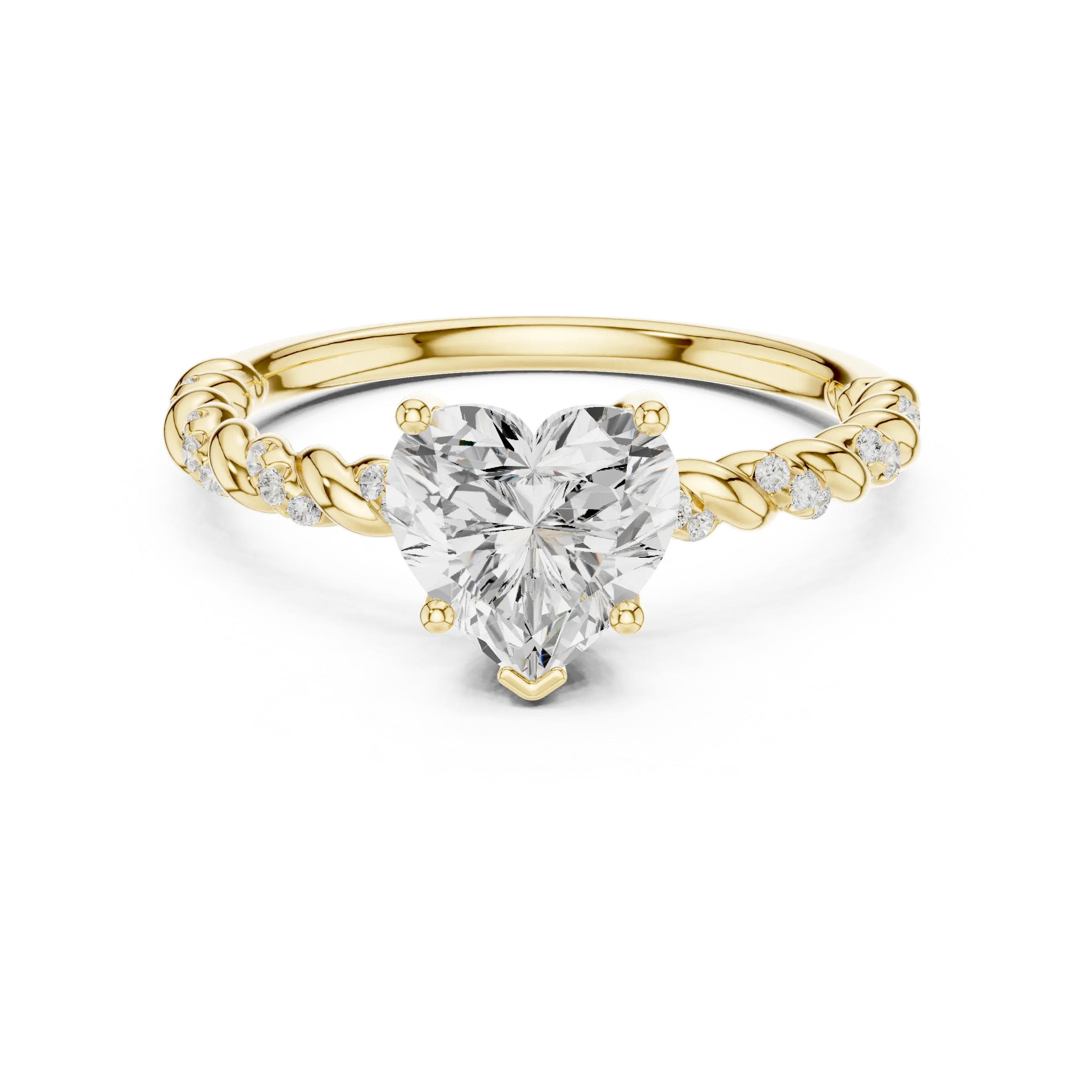 MJR0135 - Heart Cut Solitaire Ring with Twisted Rope Pavé Band