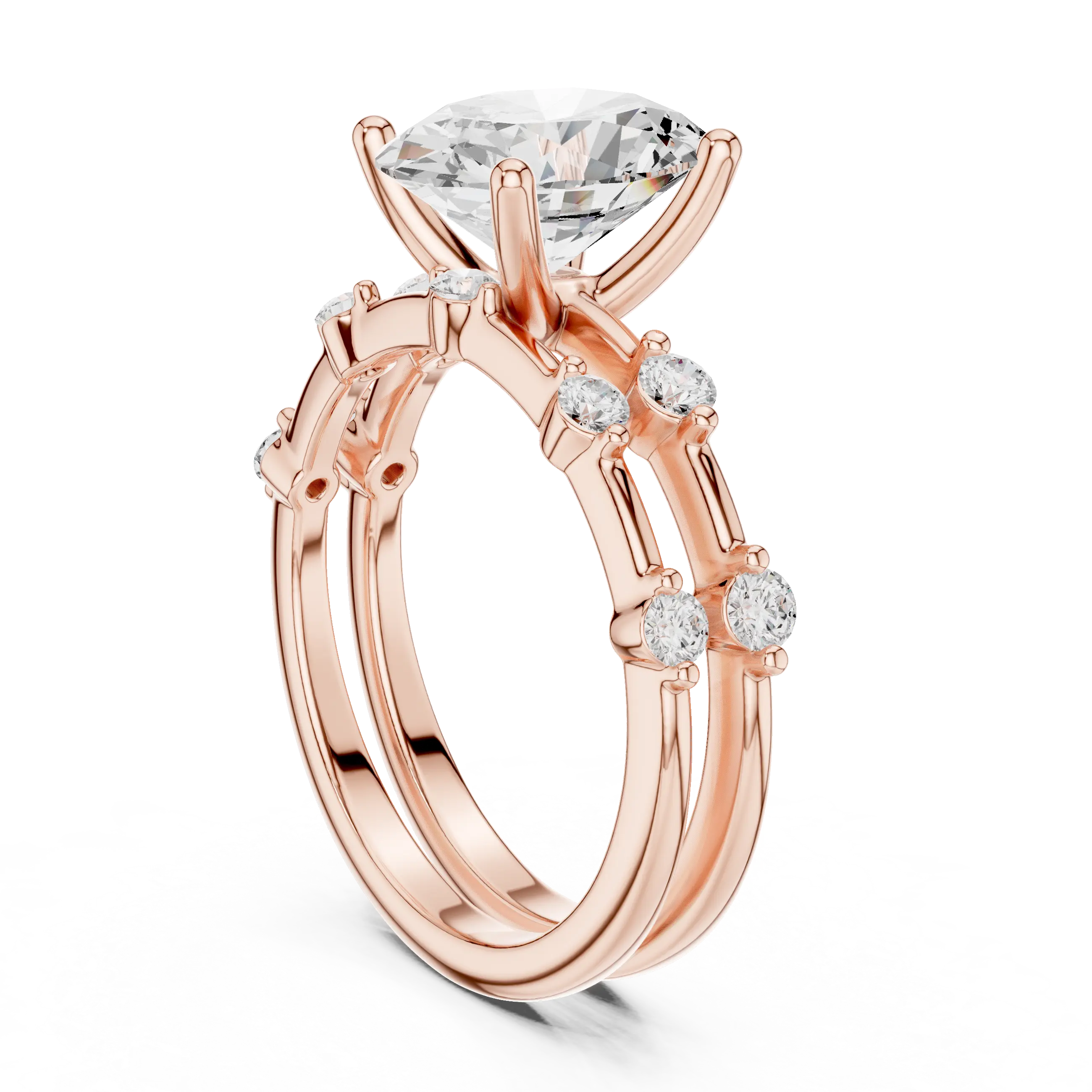 MJTW15 - Oval Cut Solitaire Ring with Stationed Accent Band