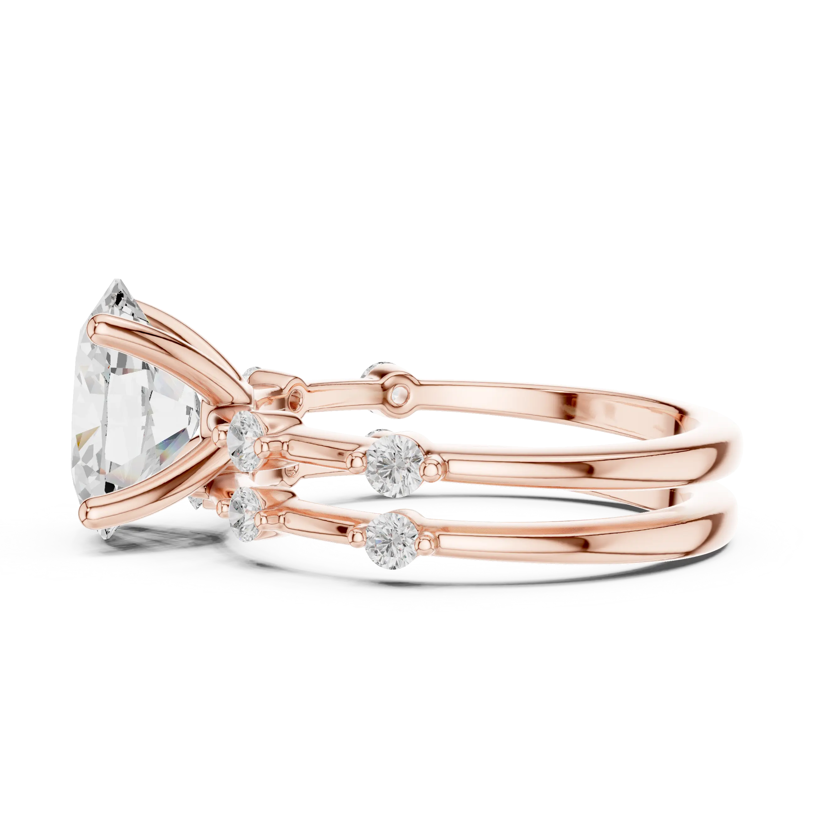 MJTW15 - Oval Cut Solitaire Ring with Stationed Accent Band