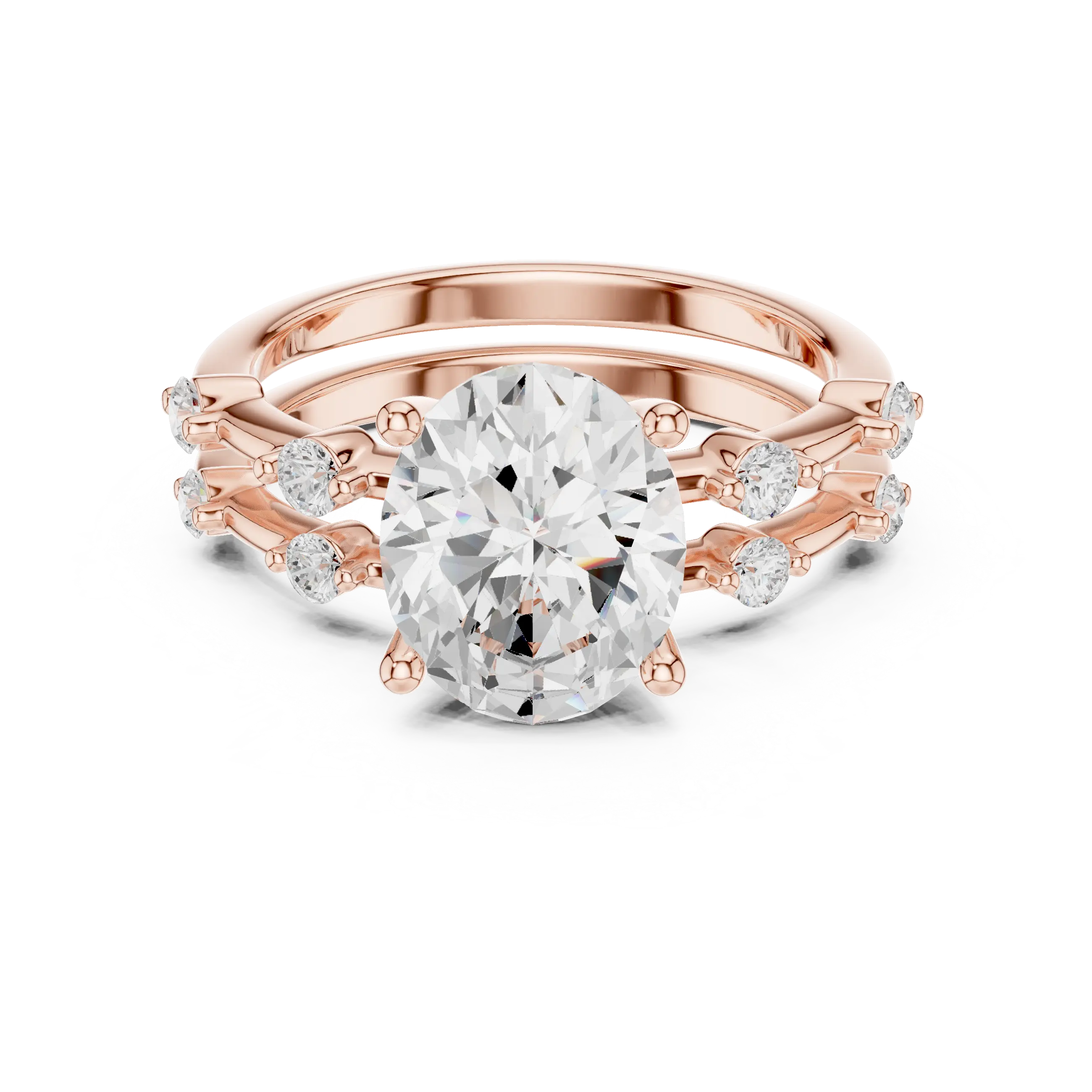 MJTW15 - Oval Cut Solitaire Ring with Stationed Accent Band