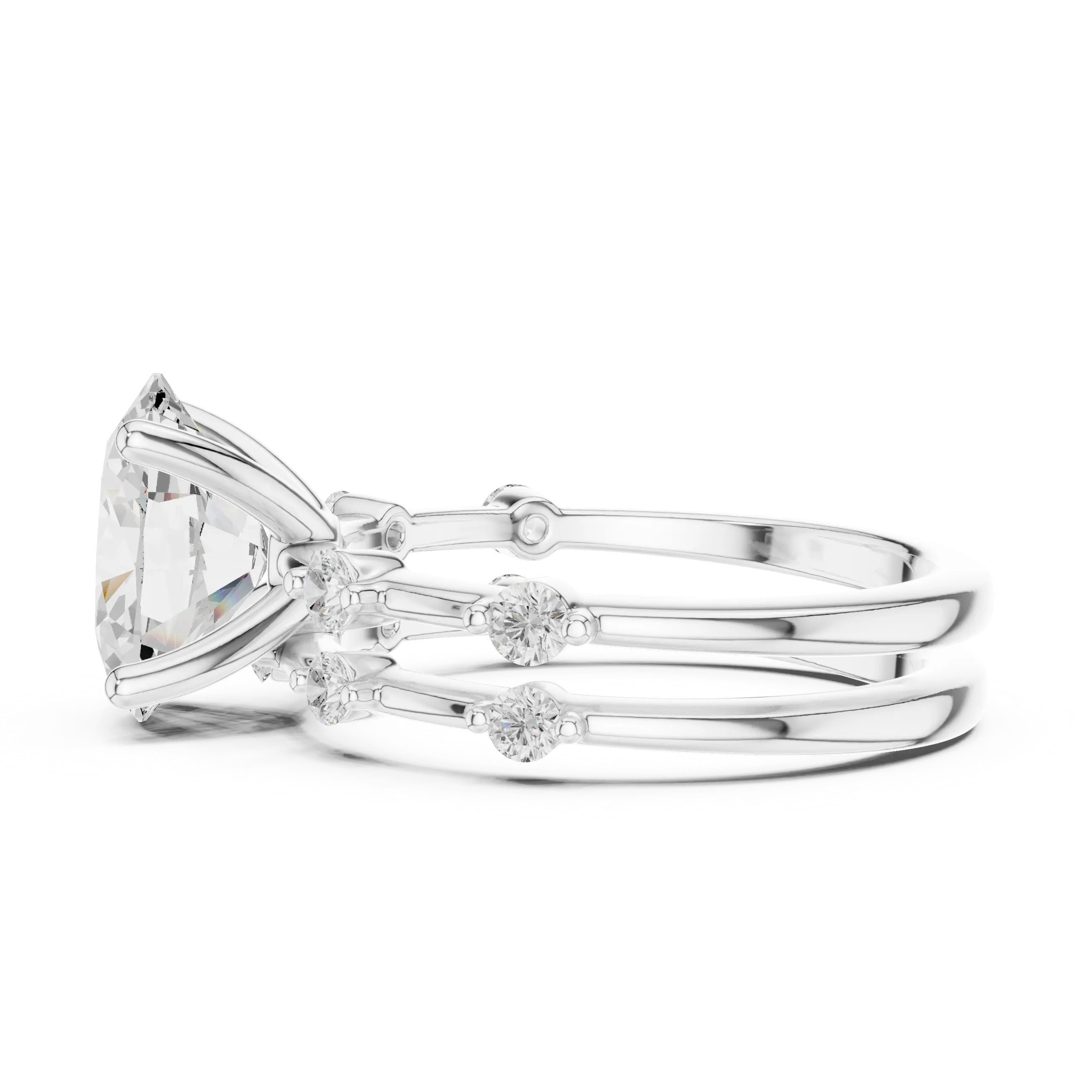 MJTW15 - Oval Cut Solitaire Ring with Stationed Accent Band