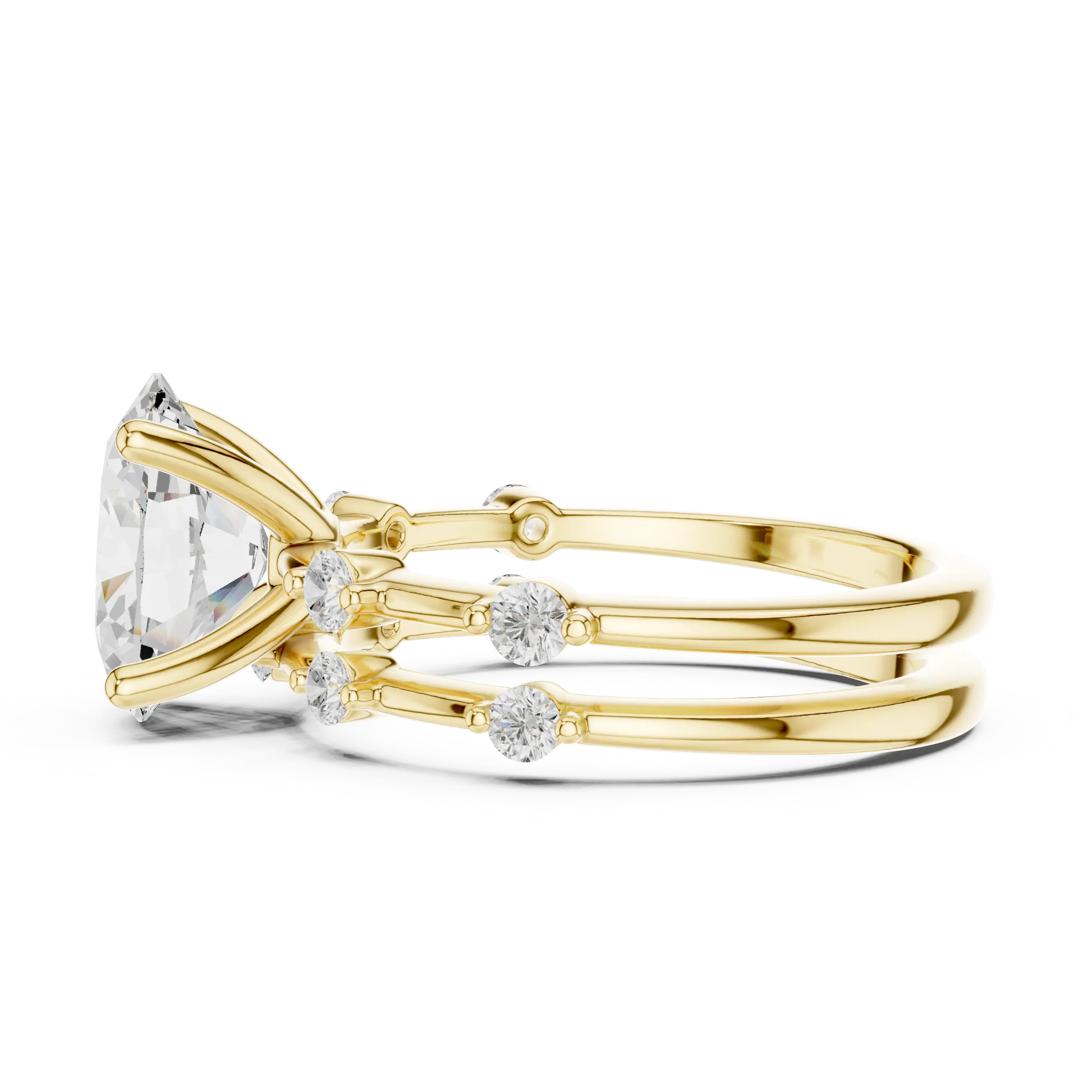 MJTW15 - Oval Cut Solitaire Ring with Stationed Accent Band