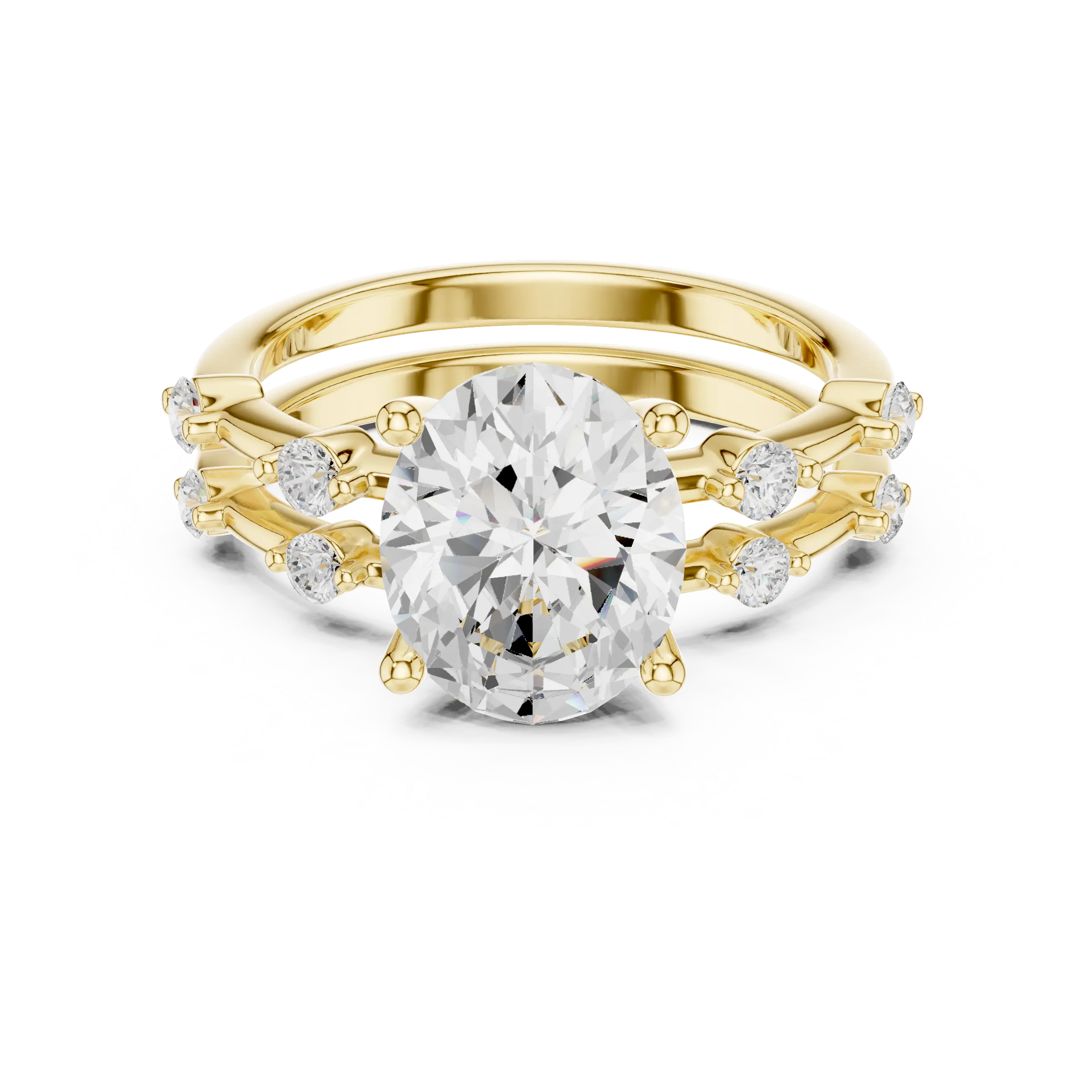 MJTW15 - Oval Cut Solitaire Ring with Stationed Accent Band