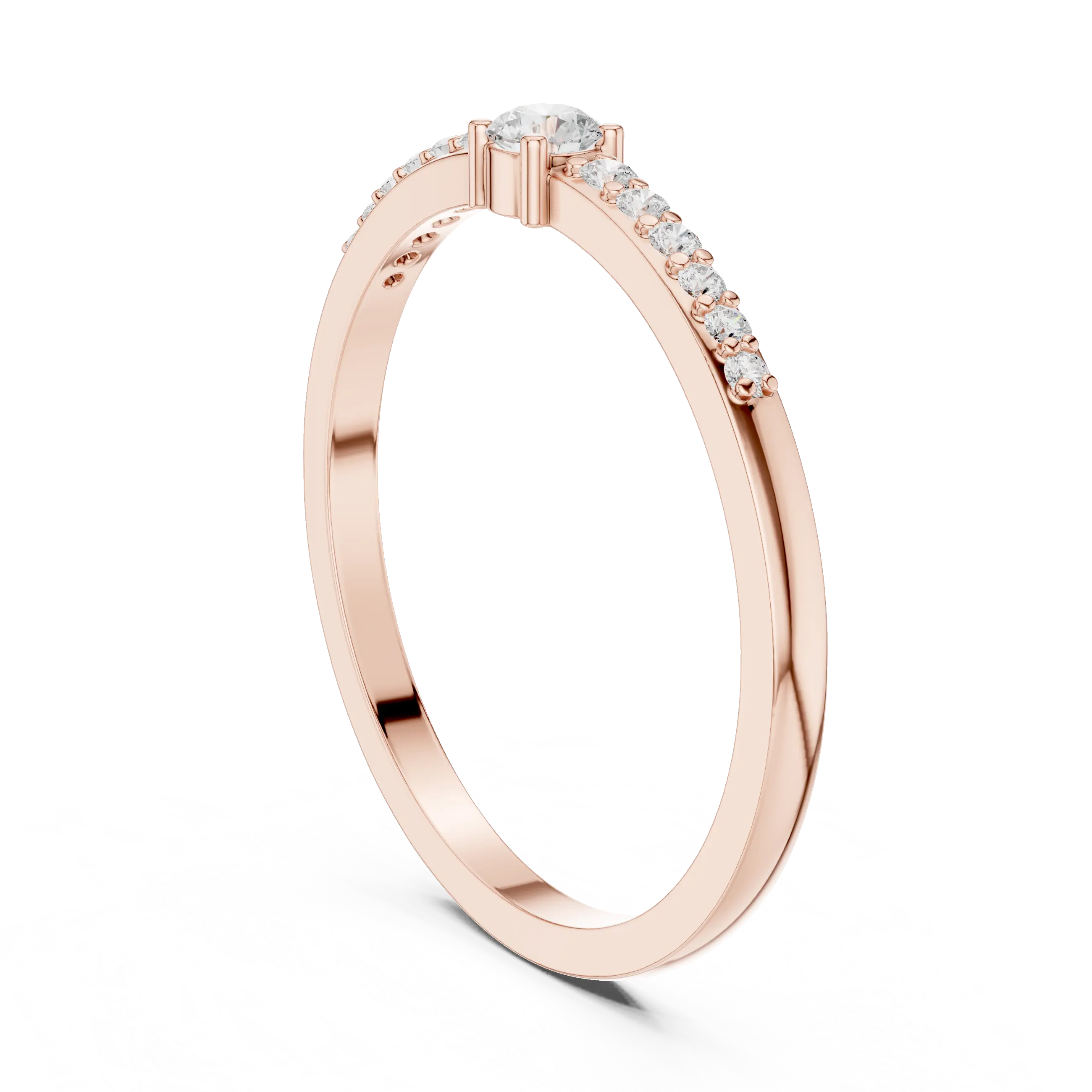 MJR0137 - Petite Round Brilliant Solitaire Ring with Delicate Pavé Band