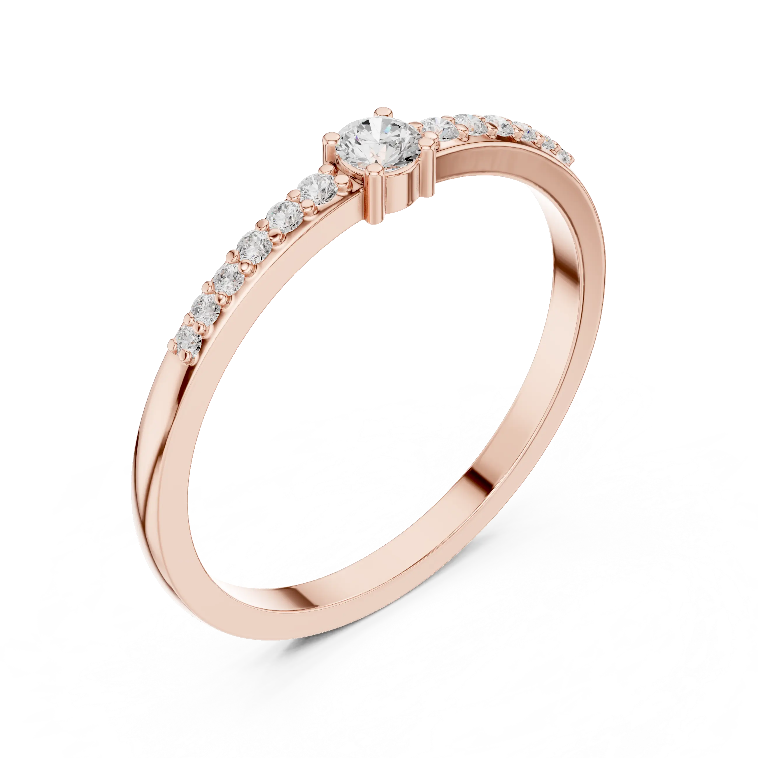 MJR0137 - Petite Round Brilliant Solitaire Ring with Delicate Pavé Band