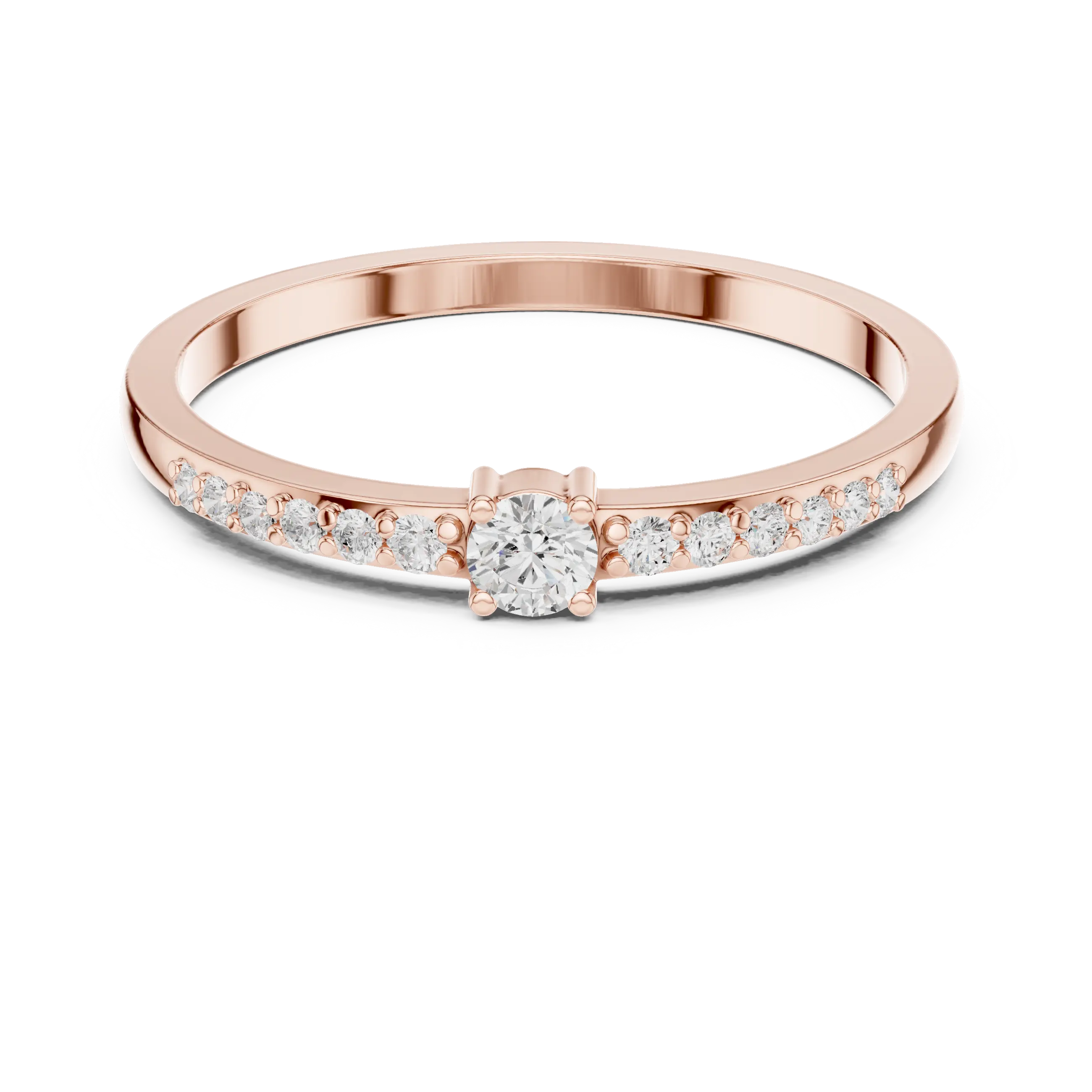 MJR0137 - Petite Round Brilliant Solitaire Ring with Delicate Pavé Band