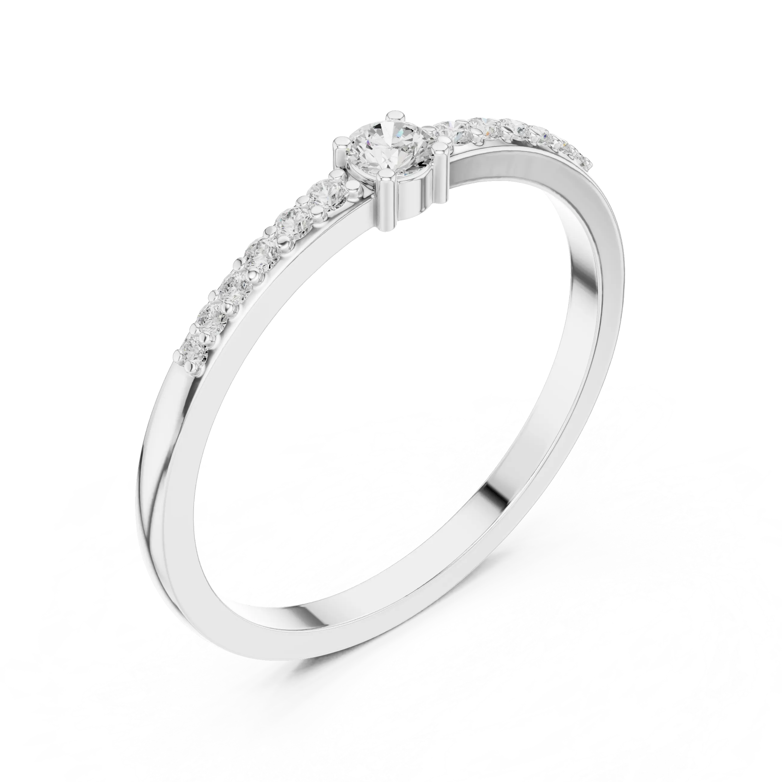 MJR0137 - Petite Round Brilliant Solitaire Ring with Delicate Pavé Band