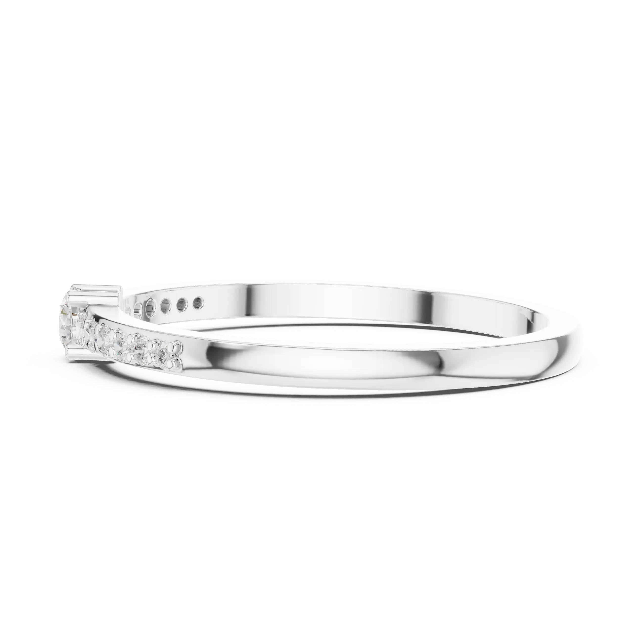 MJR0137 - Petite Round Brilliant Solitaire Ring with Delicate Pavé Band