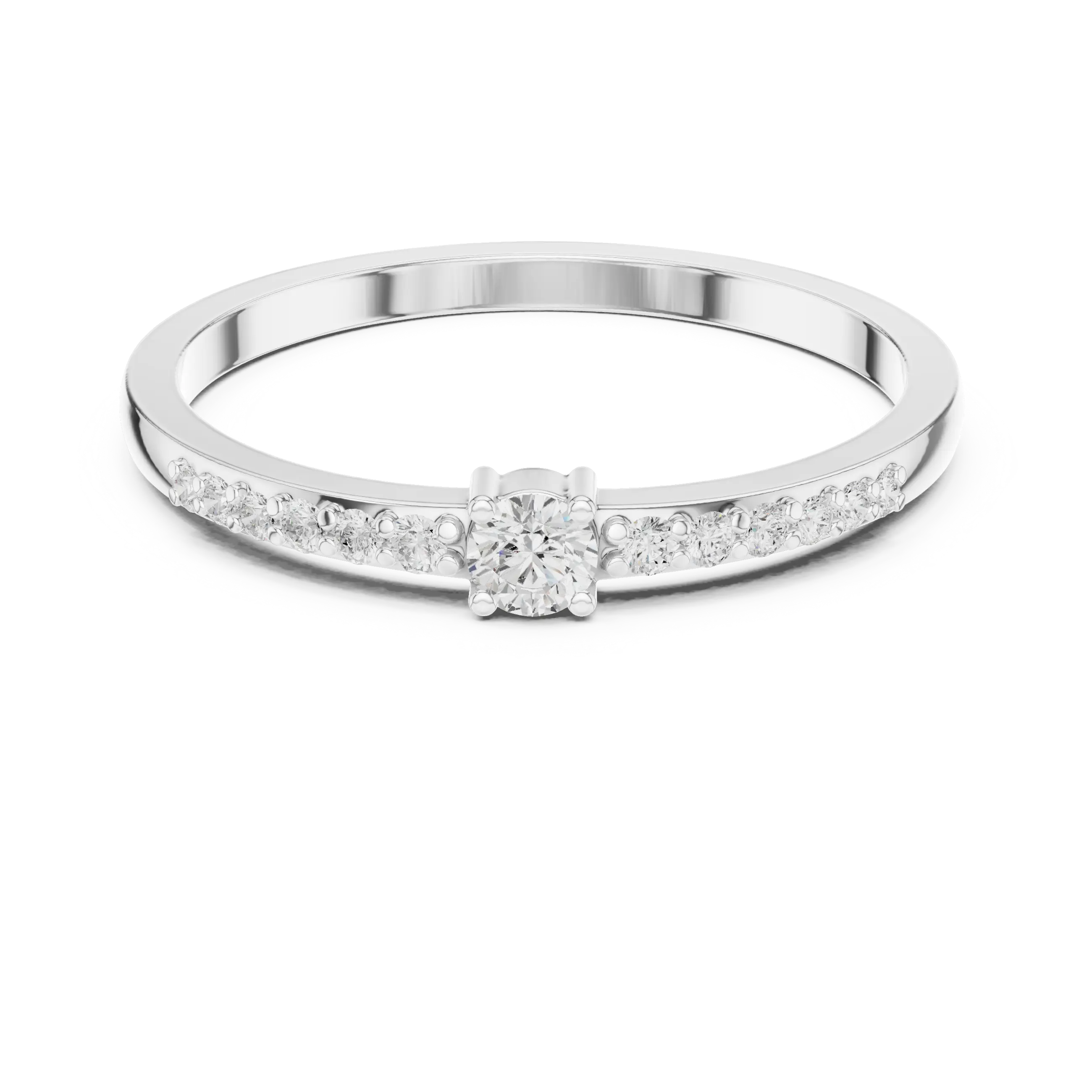 MJR0137 - Petite Round Brilliant Solitaire Ring with Delicate Pavé Band