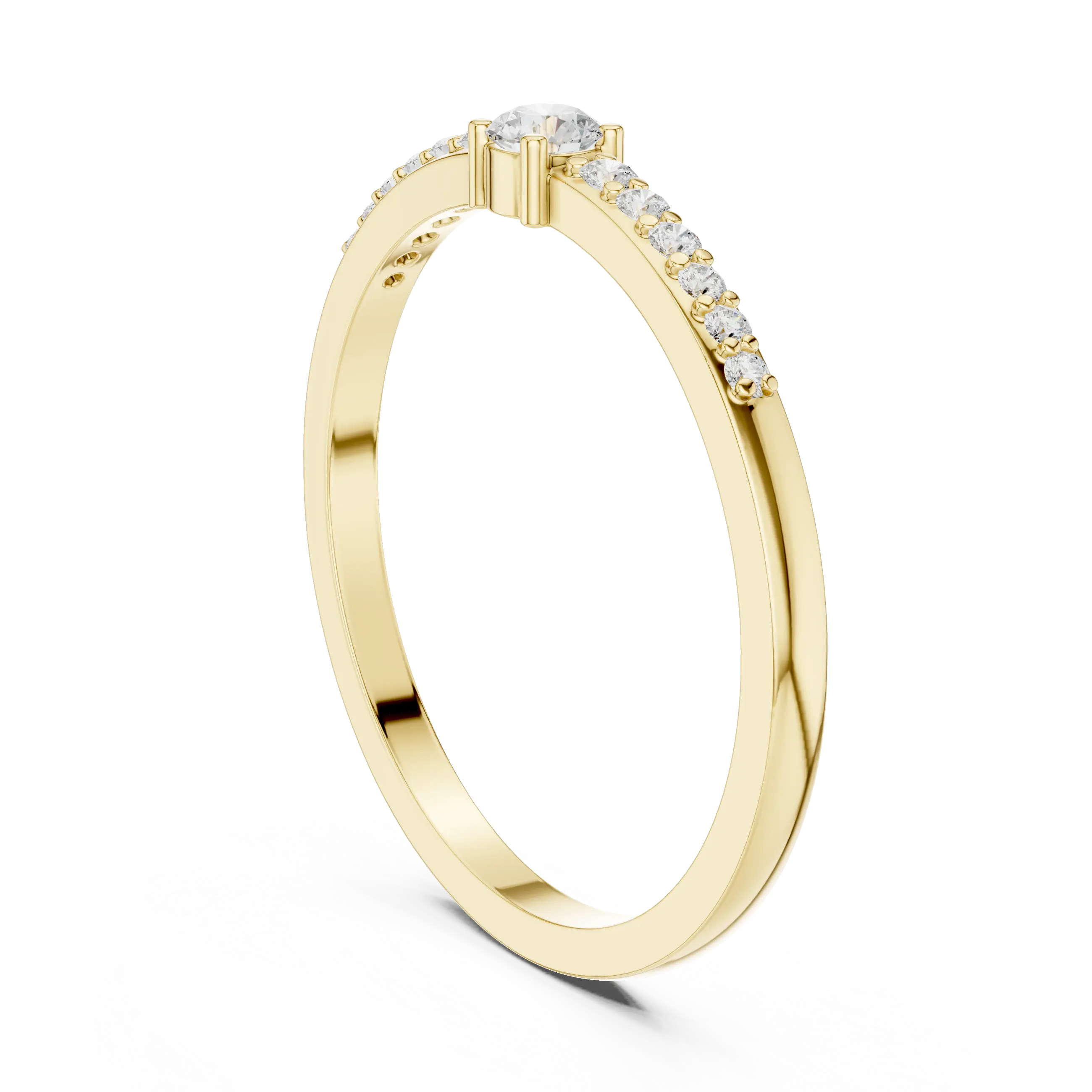 MJR0137 - Petite Round Brilliant Solitaire Ring with Delicate Pavé Band