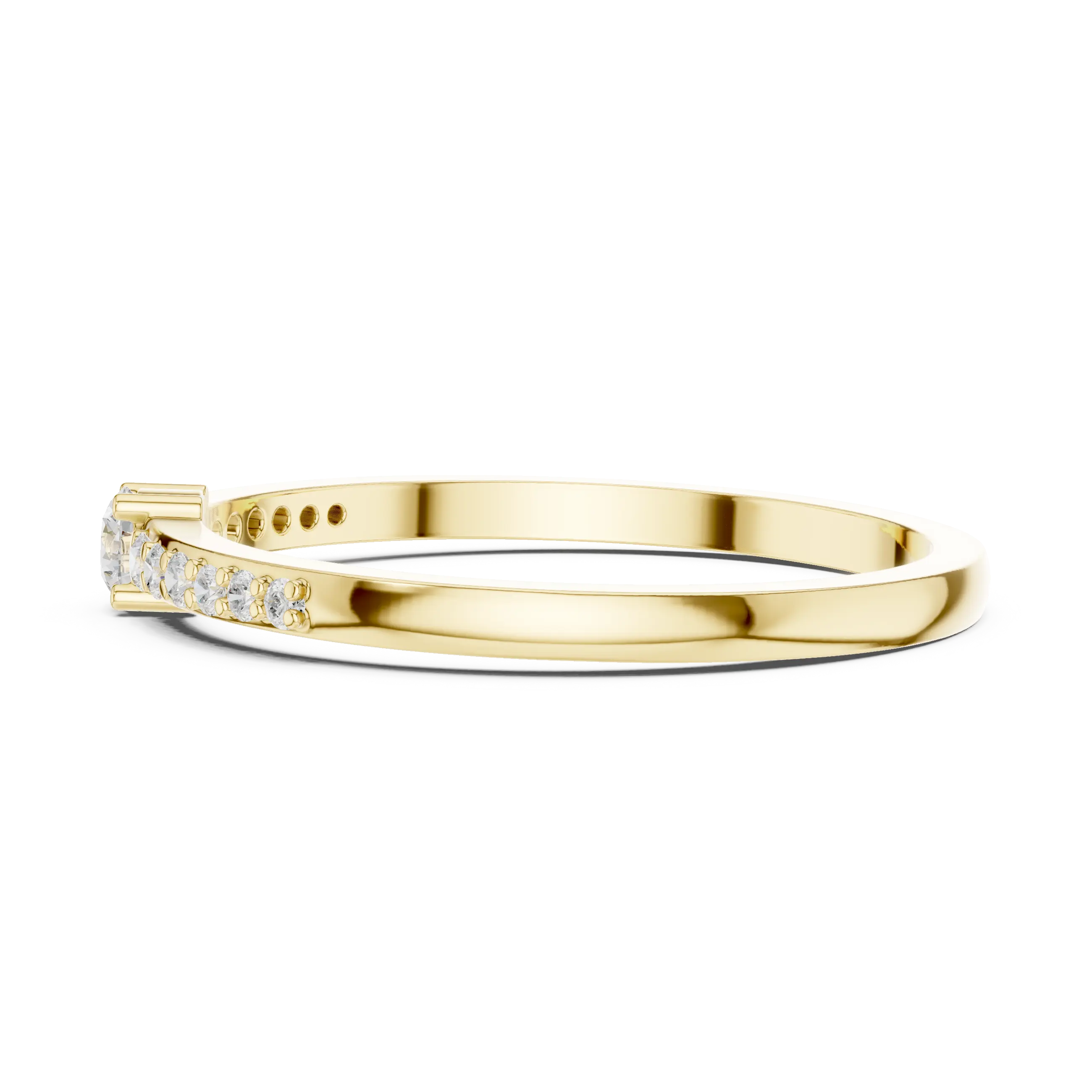 MJR0137 - Petite Round Brilliant Solitaire Ring with Delicate Pavé Band