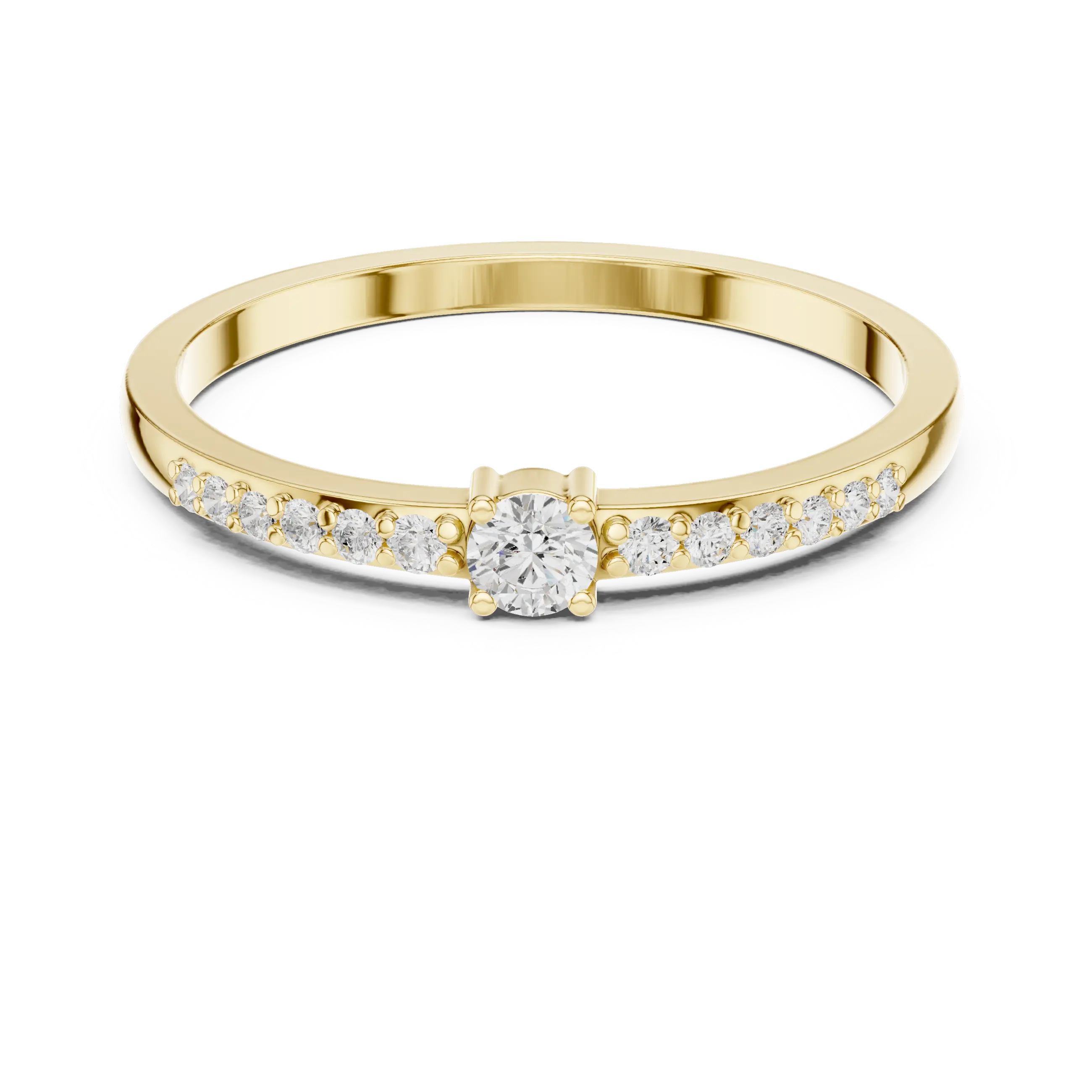 MJR0137 - Petite Round Brilliant Solitaire Ring with Delicate Pavé Band