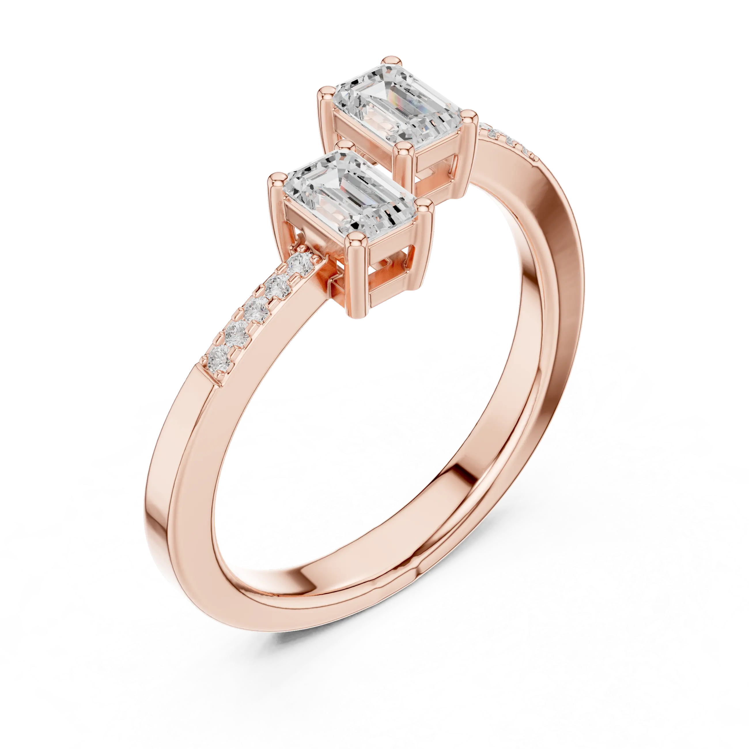 3.15 Carat Lab Grown Diamond Twin Emerald Cut TOI ET MOI Engagement Ring