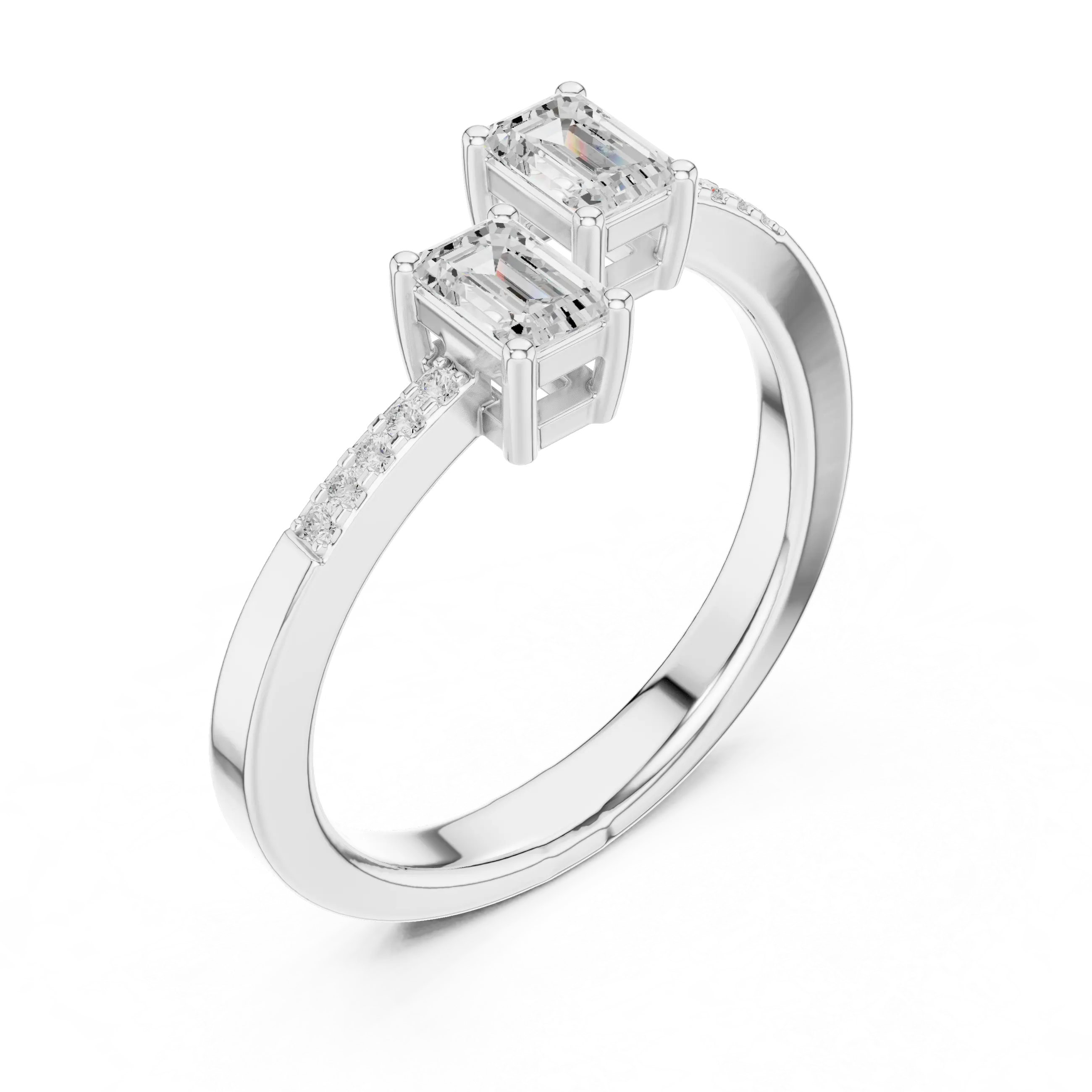 3.15 Carat Lab Grown Diamond Twin Emerald Cut TOI ET MOI Engagement Ring
