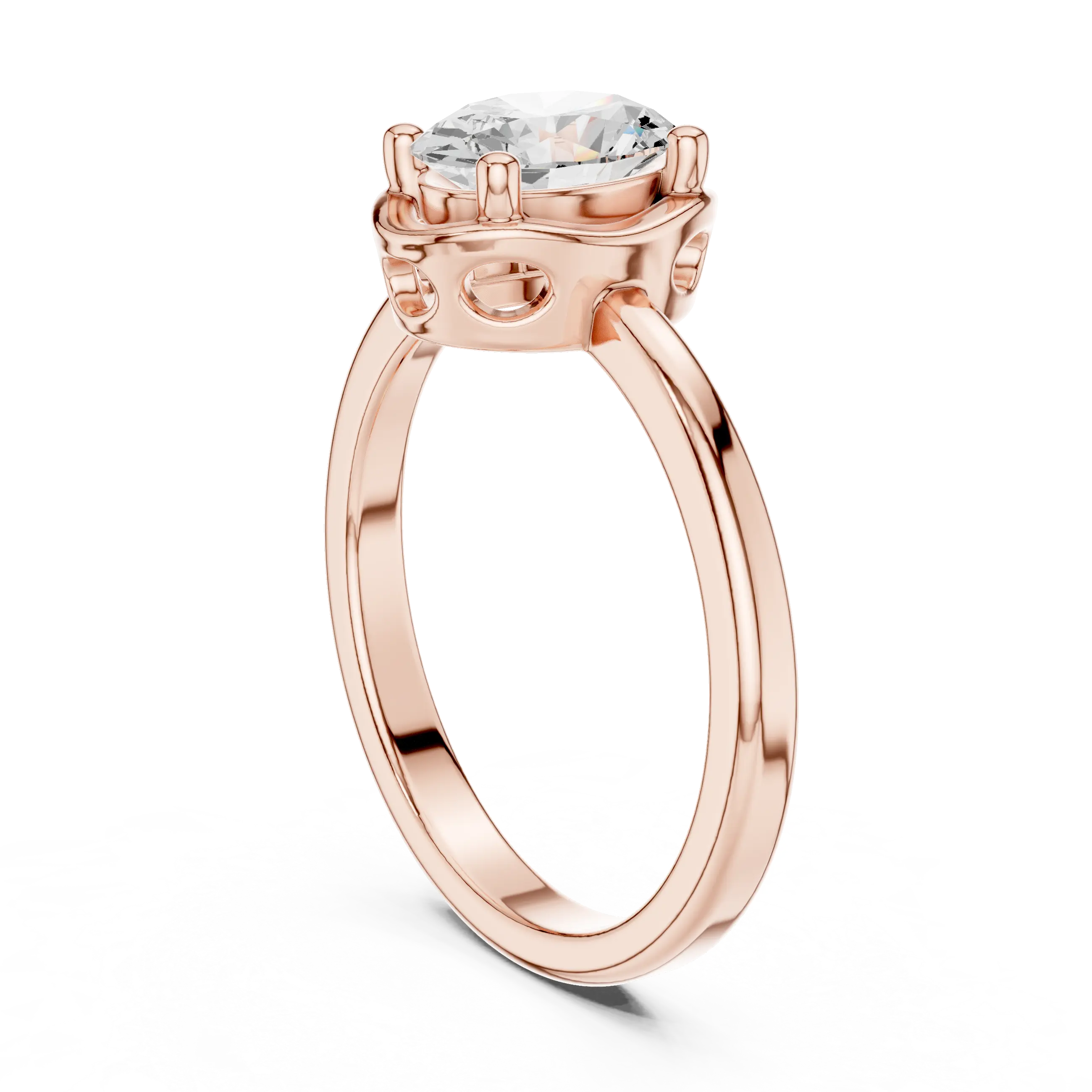 MJR0153 - Oval Bezel-Set Solitaire Ring with Polished Plain Band